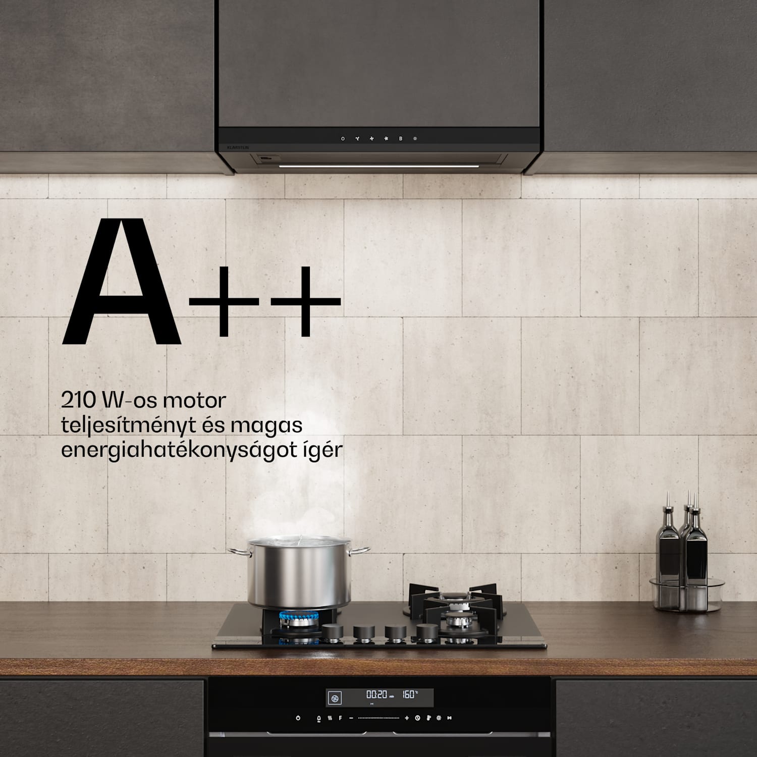 Velaire kihúzható páraelszívó 60 cm-es, Elegáns, minimalista, nagy teljesítményű, EEC A++, 896 m³/ó Fekete