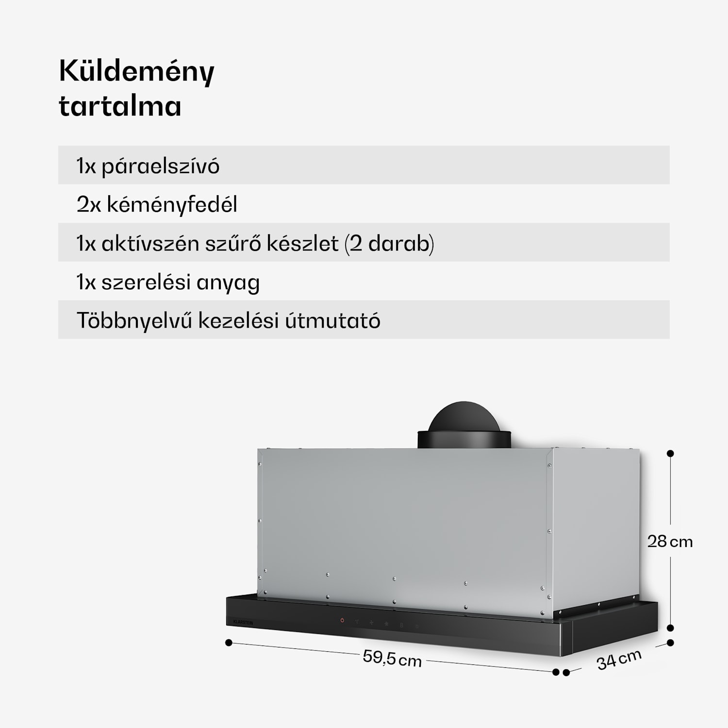 Velaire kihúzható páraelszívó 60 cm-es, Elegáns, minimalista, nagy teljesítményű, EEC A++, 896 m³/ó Fekete