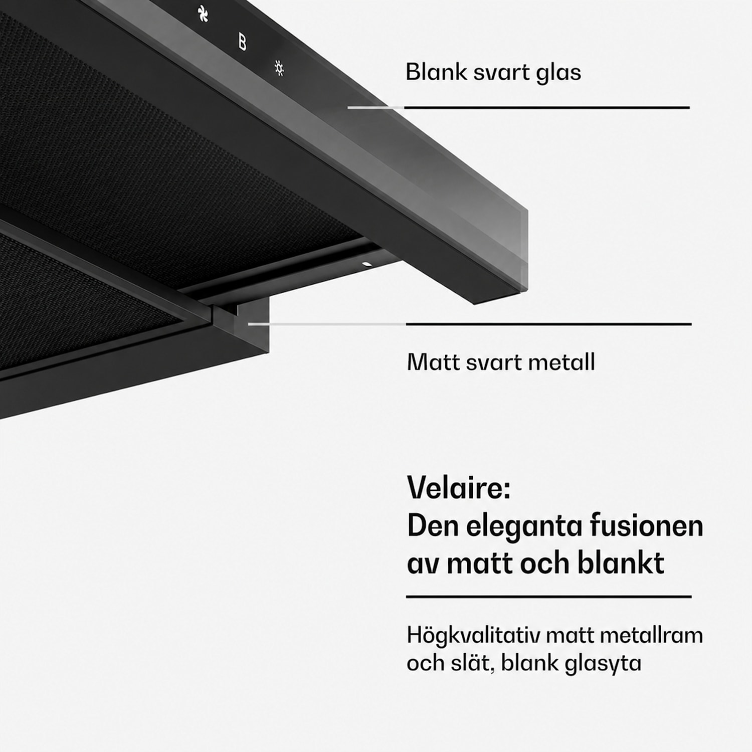 Velaire utdragbar fläkt 60 cm | Elegant, minimalistisk, kraftfull | EEC A++ | 891 m³/h Svart