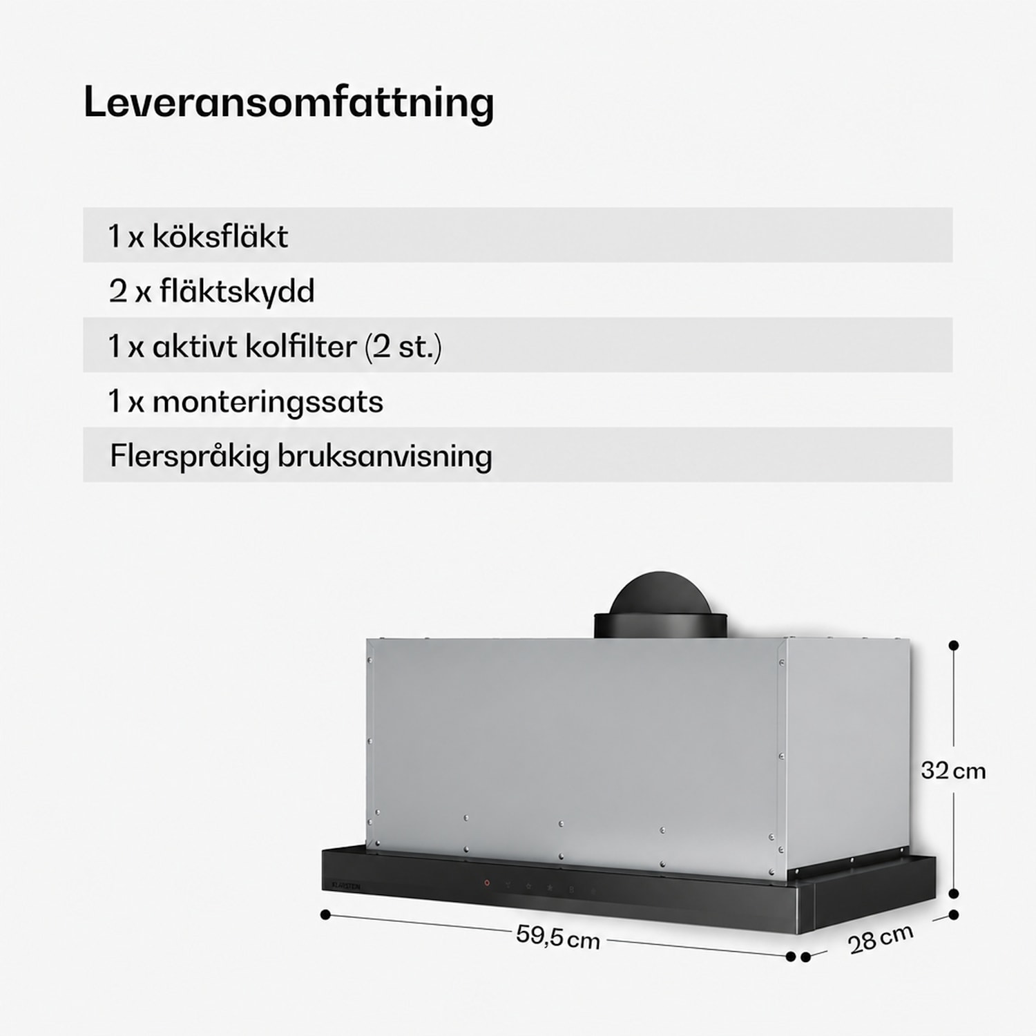 Velaire utdragbar fläkt 60 cm | Elegant, minimalistisk, kraftfull | EEC A++ | 891 m³/h Svart