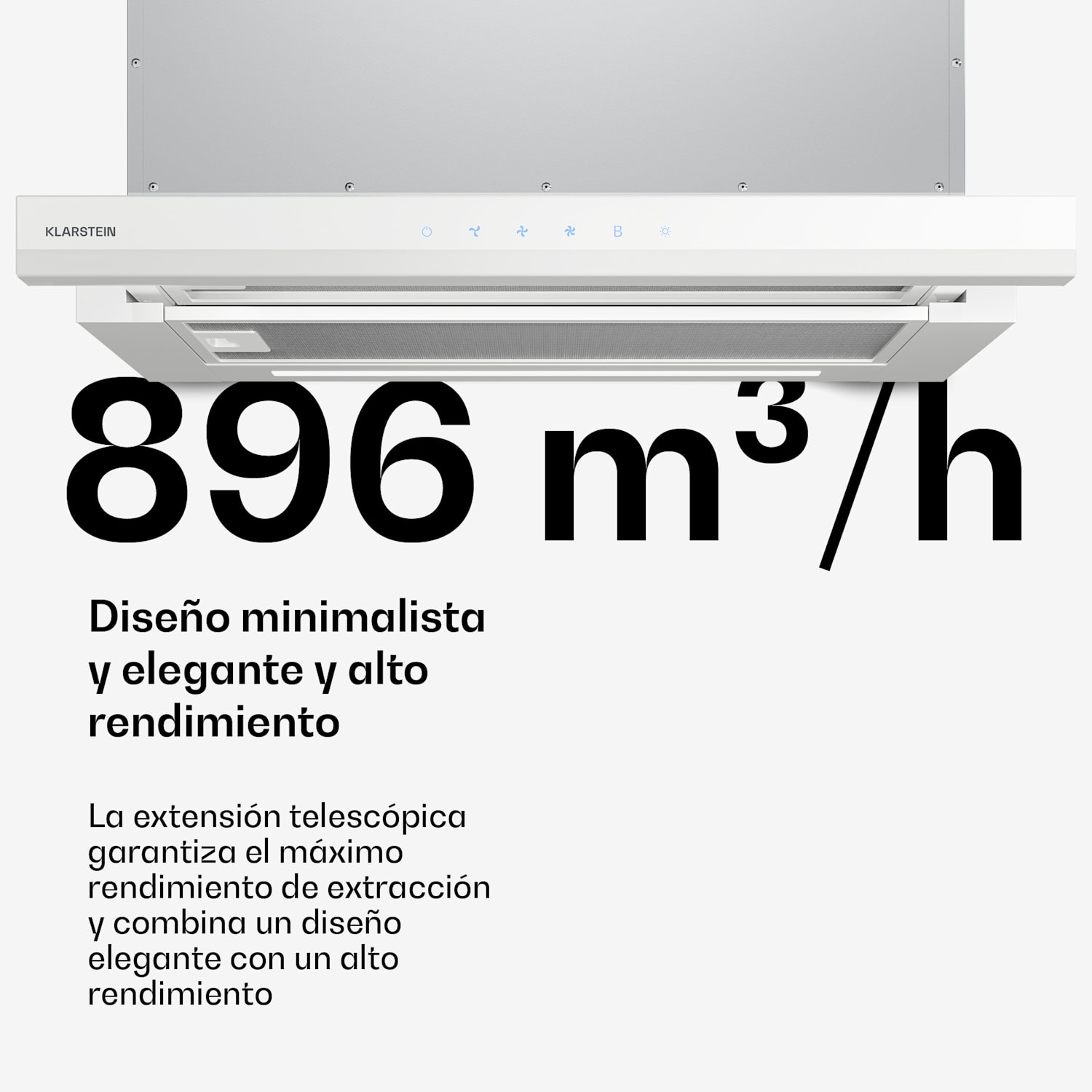 Campana extractora retráctil Velaire 60 cm | Elegante, minimalista, potente | EEC A++ | 896 m³/h Blanco