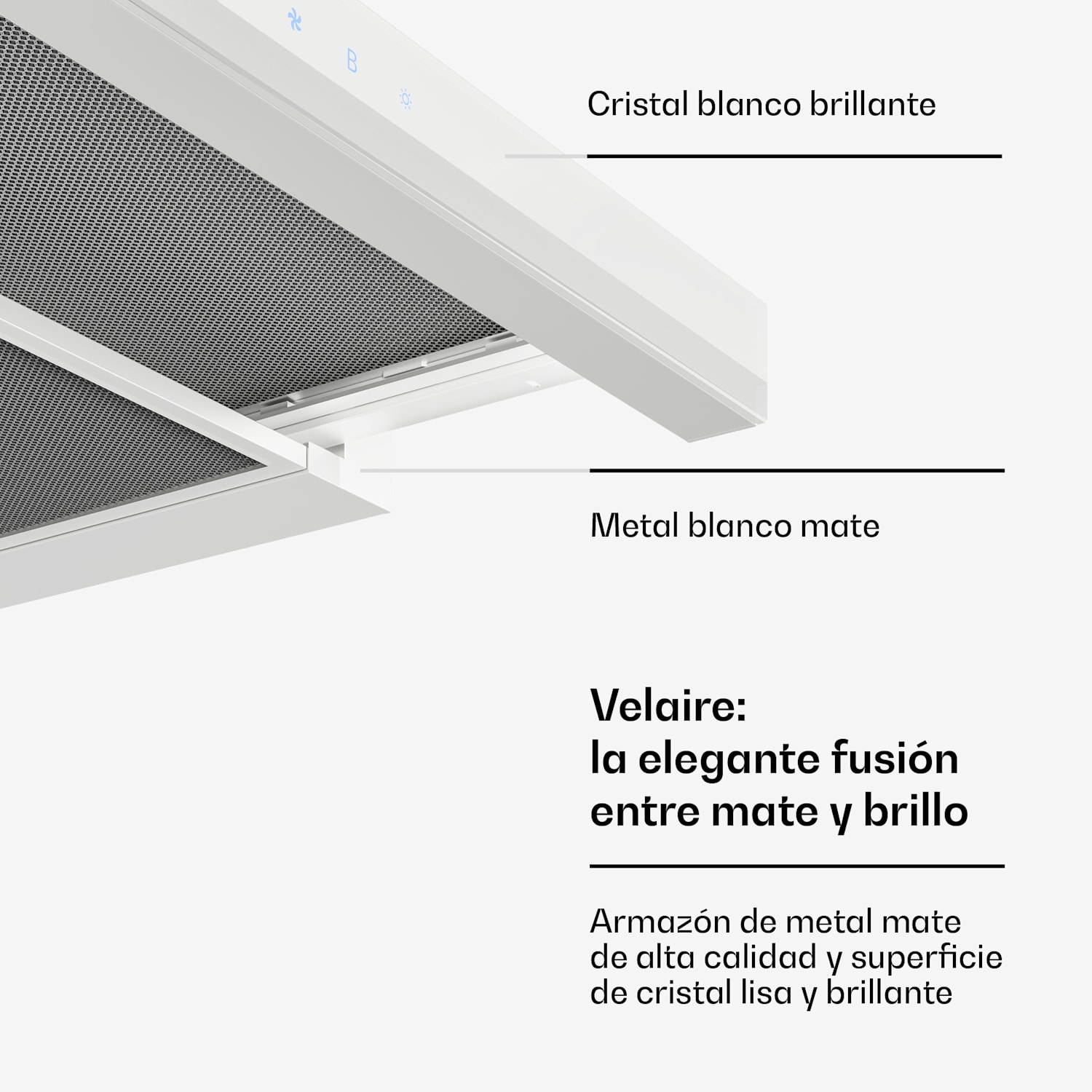 Campana extractora retráctil Velaire 60 cm | Elegante, minimalista, potente | EEC A++ | 896 m³/h Blanco