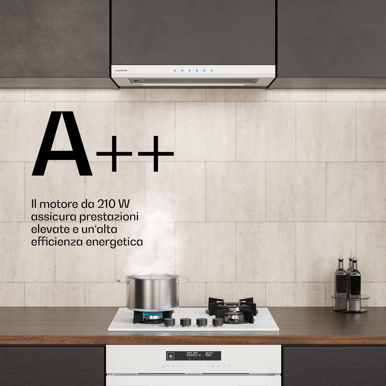 Velaire - Cappa aspirante estraibile, 60 cm | Elegante, minimalista, potente | Classe energetica A++ | 896 m³/ora Bianco