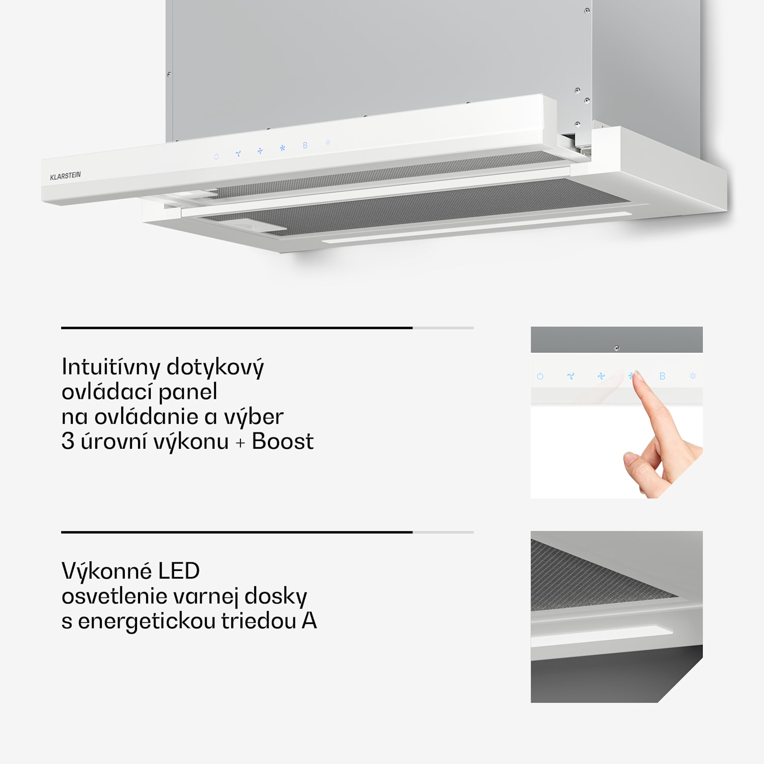 Velaire výsuvný digestor 60 cm, Elegantný, minimalistický, výkonný, EEC A++, 896 m³/h Biela