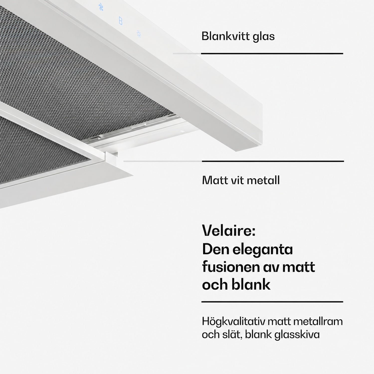 Velaire utdragbar fläkt 60 cm | Elegant, minimalistisk, kraftfull | EEC A++ | 891 m³/h Vit