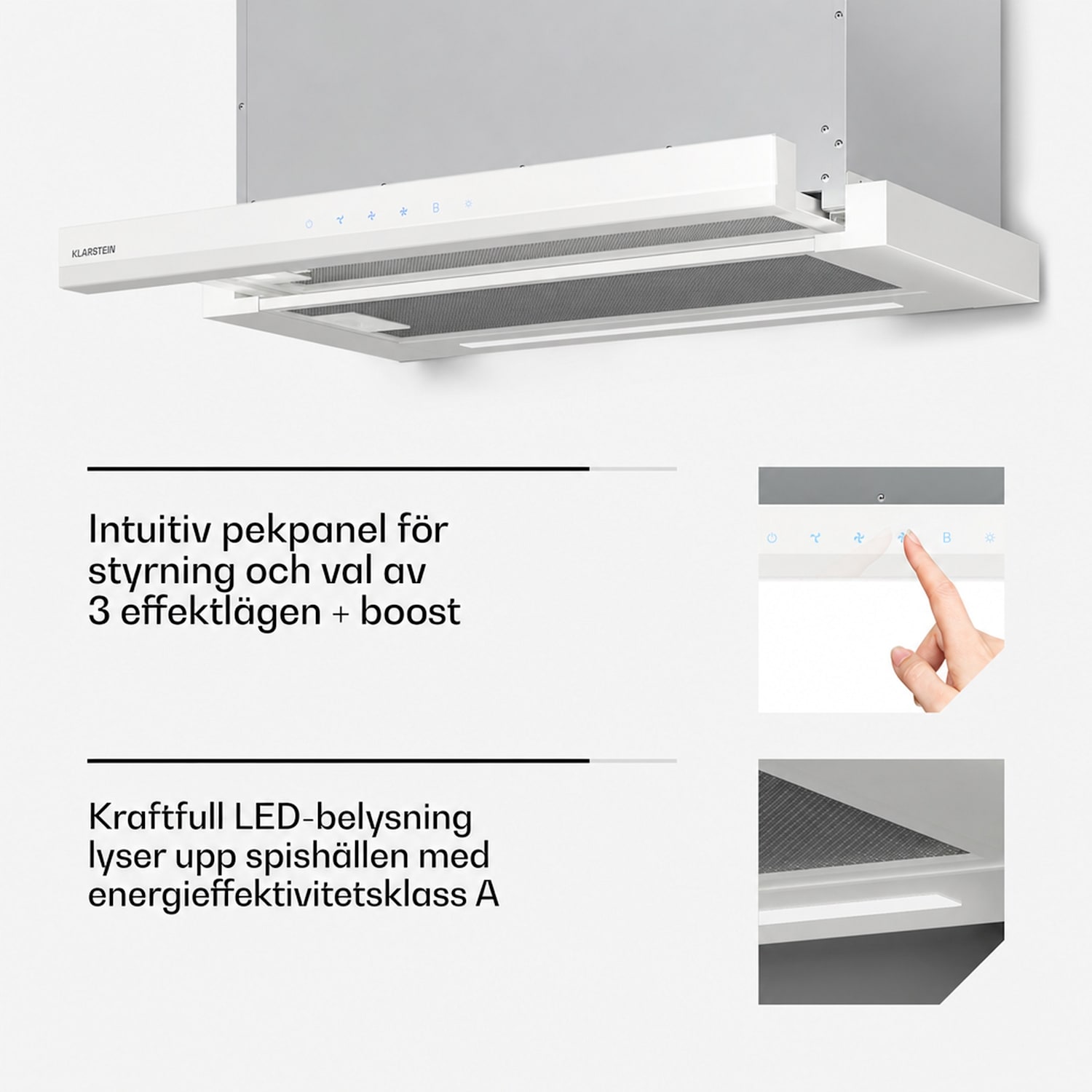 Velaire utdragbar fläkt 60 cm | Elegant, minimalistisk, kraftfull | EEC A++ | 891 m³/h Vit