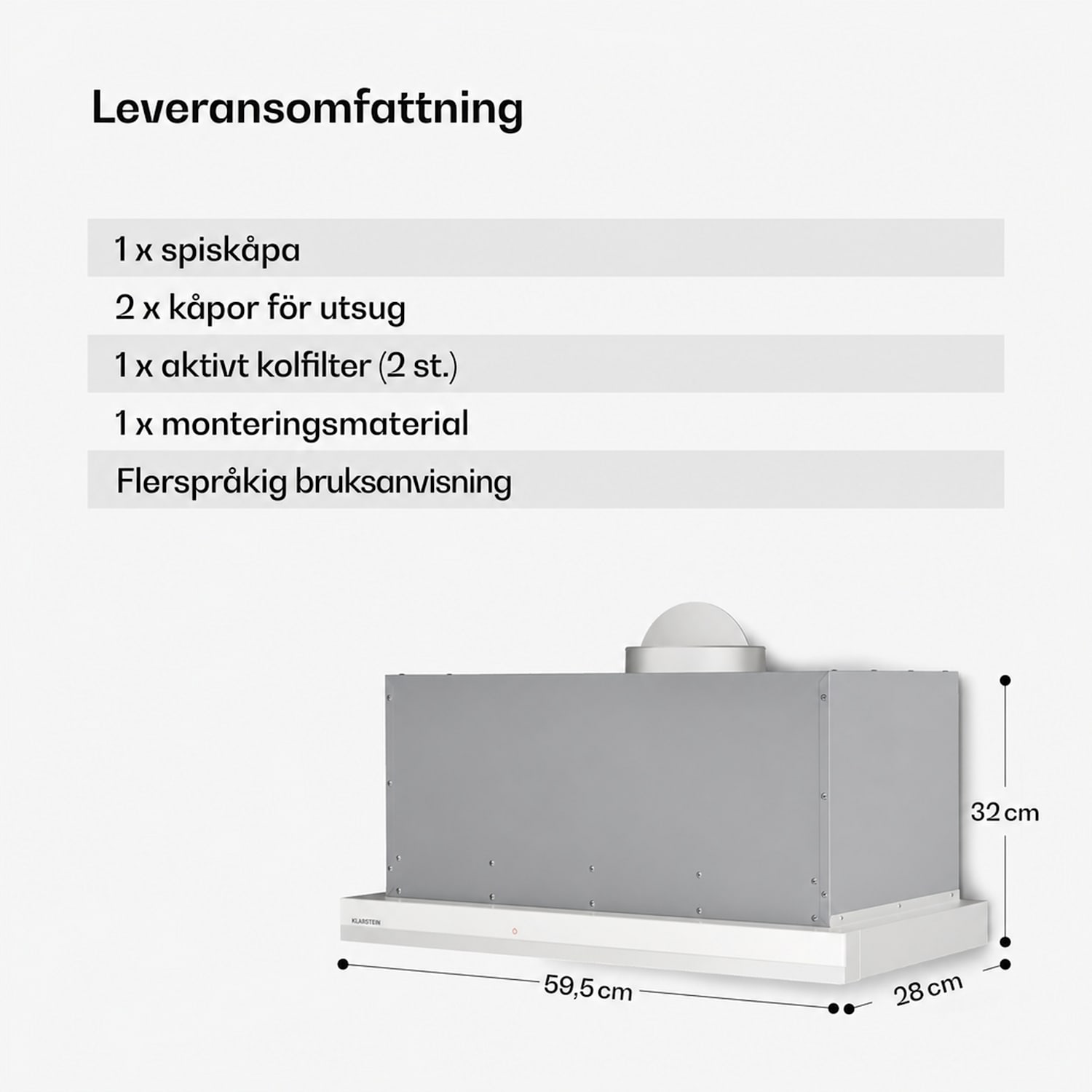Velaire utdragbar fläkt 60 cm | Elegant, minimalistisk, kraftfull | EEC A++ | 891 m³/h Vit