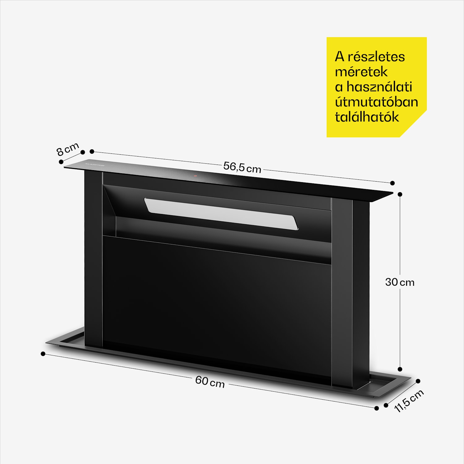 Velaire Downdraft-System, Elegáns, minimalista, erőteljes, A++ energiaosztály, 853 m³/h, 60 cm 60 cm