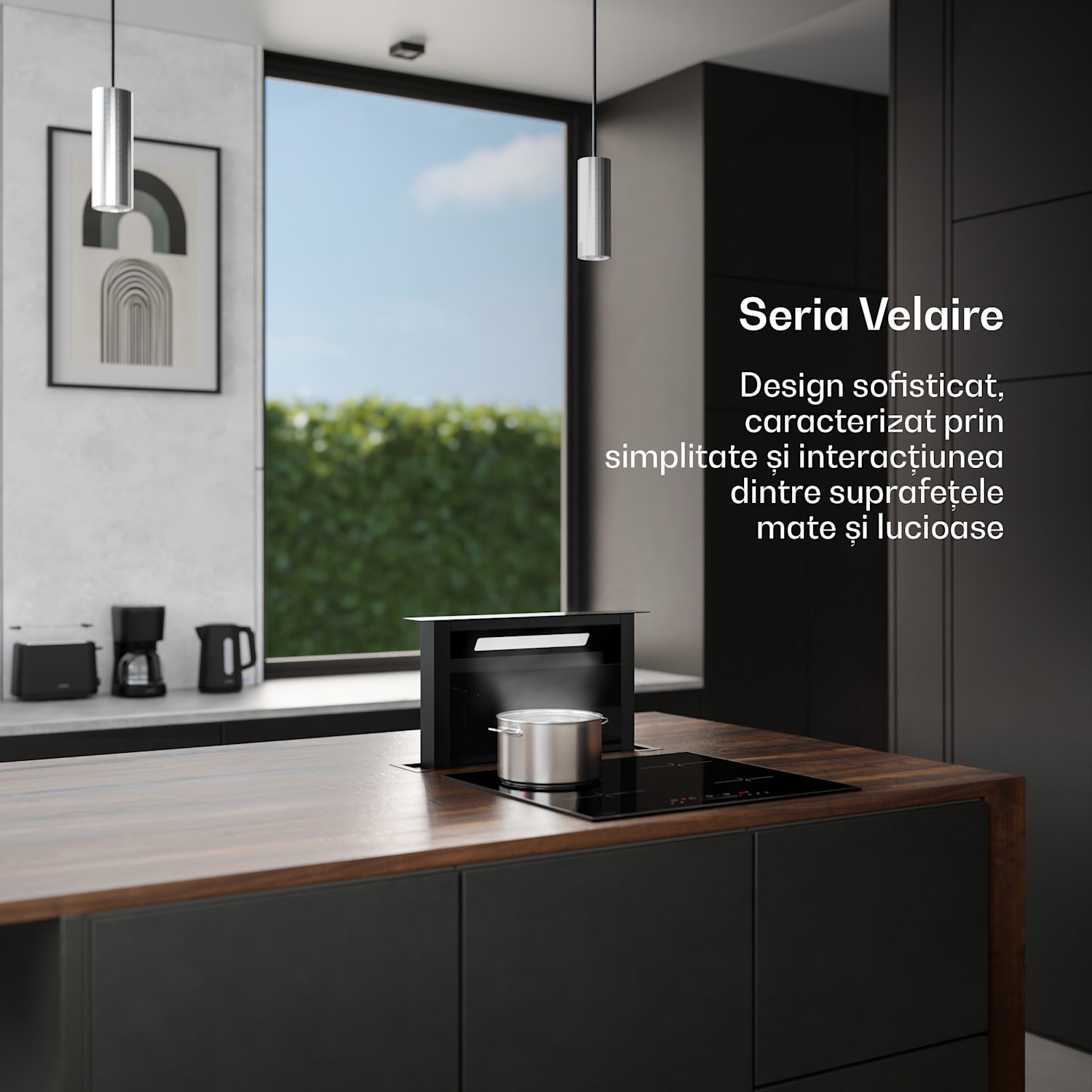 Velaire Downdraft-System, Elegant, minimalist, puternic, Clasa energetică A++, 853 m³/h, 60 cm 60 cm