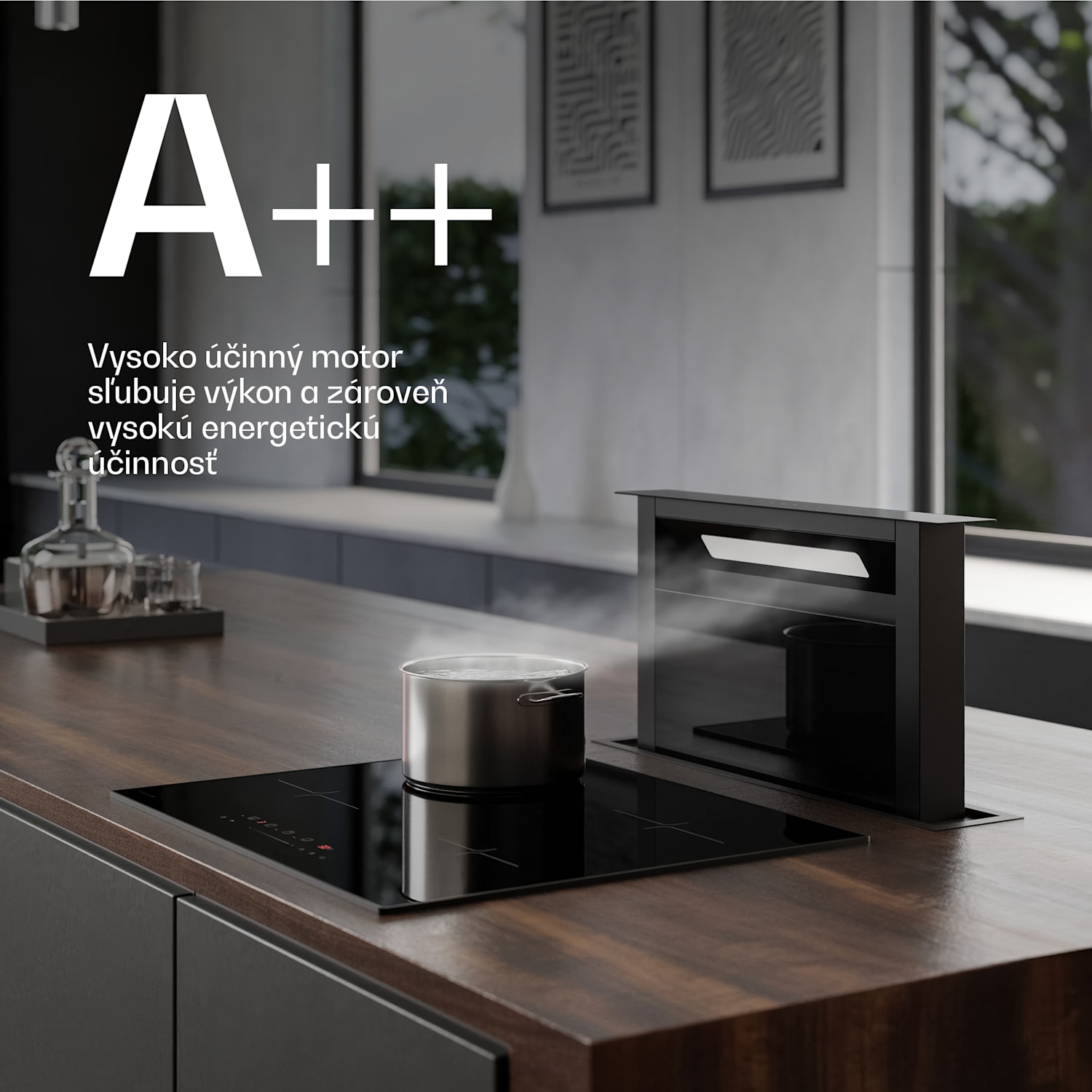 Velaire Downdraft-System, Elegantný, minimalistický, výkonný, Energetická trieda A++, 853 m³/h, 60 cm 60 cm