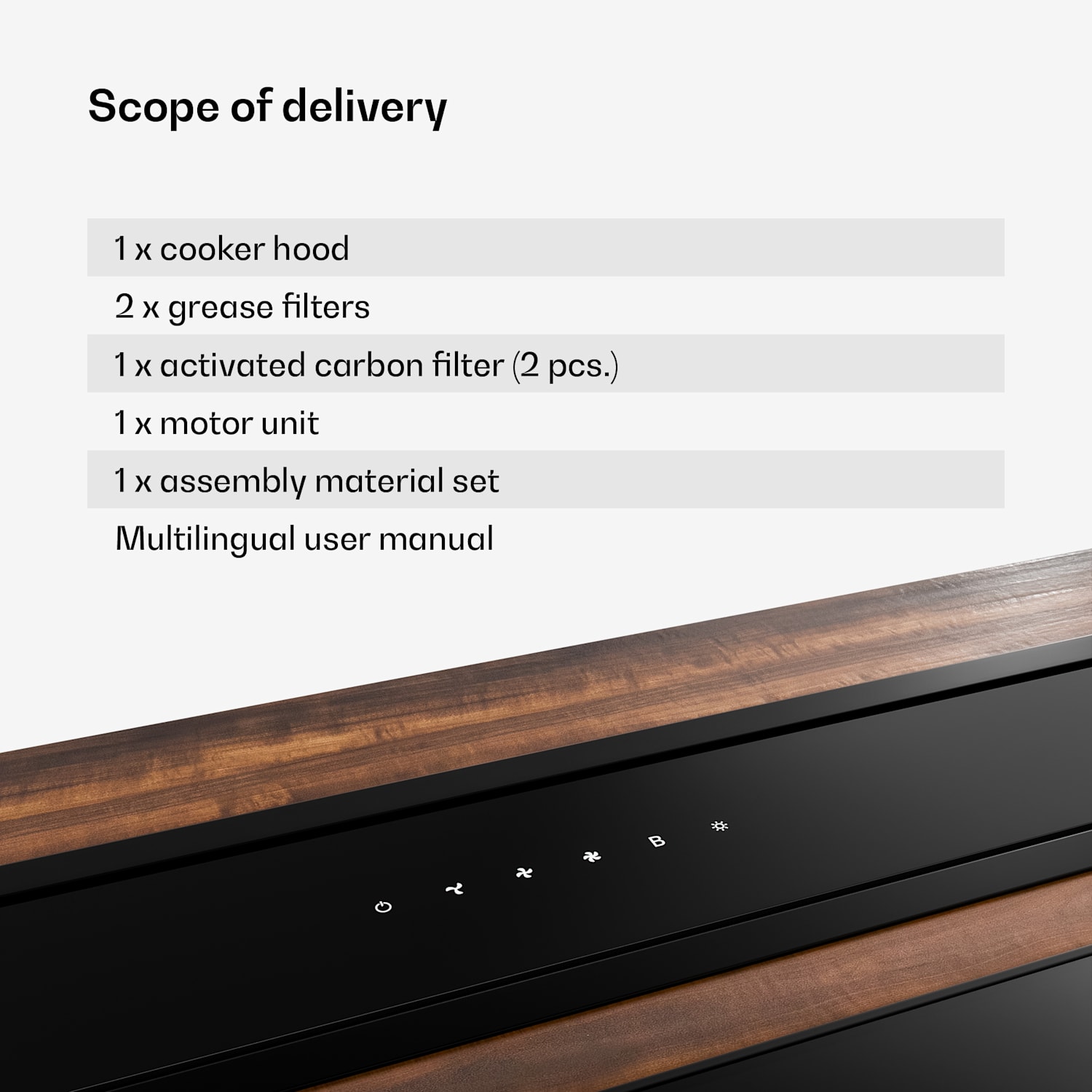 Velaire alaspäin imevä liesituuletin ilmanpoistotoiminnolla | Tyylikäs, minimalistinen, voimakas | Energiatehokkuusluokka A++ | 853 m³/h | 60 cm 60 cm