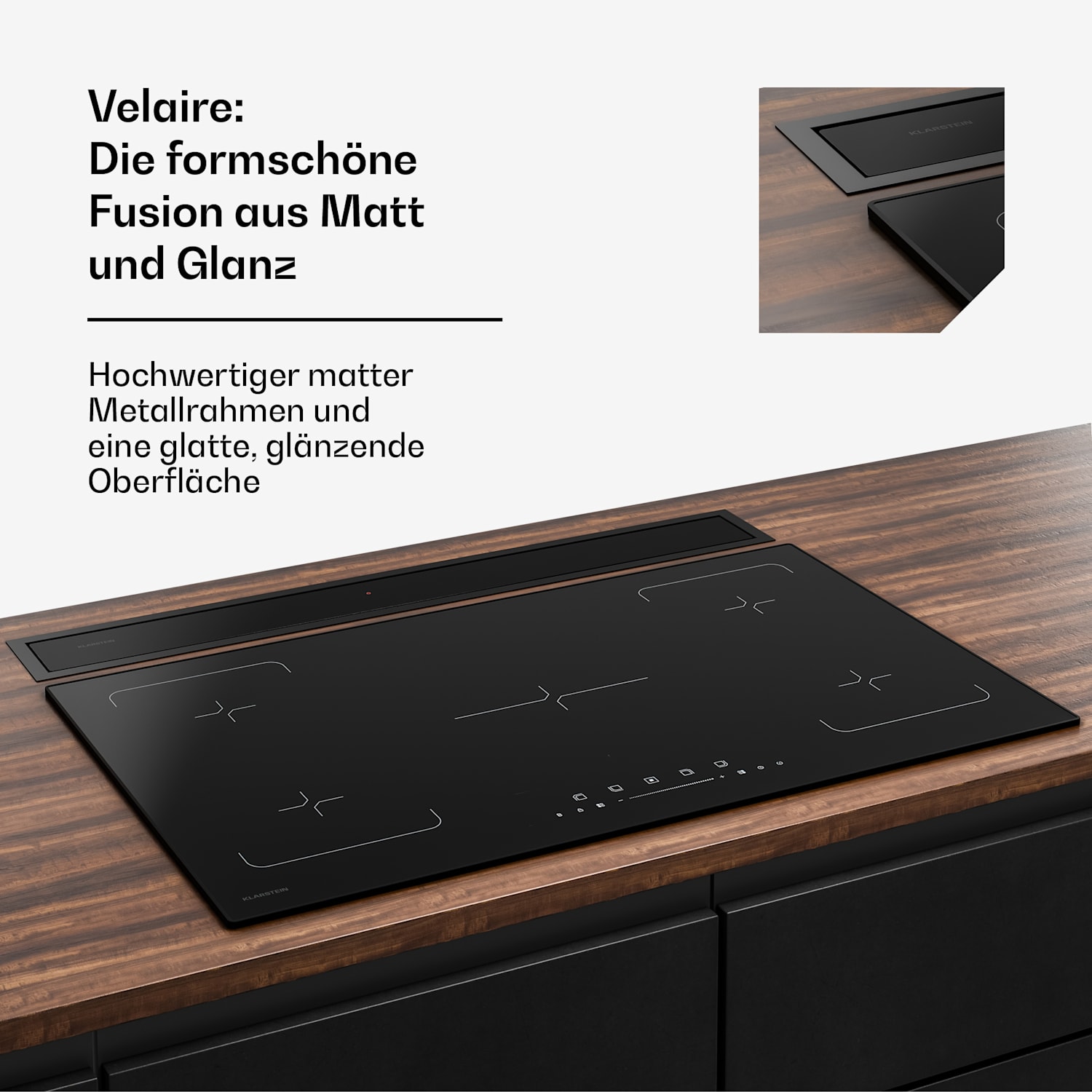 Velaire système à aspiration descendante | Élégant, minimaliste, puissant | Classe énergétique A++ | 906 m³/h | 90 cm 90 cm