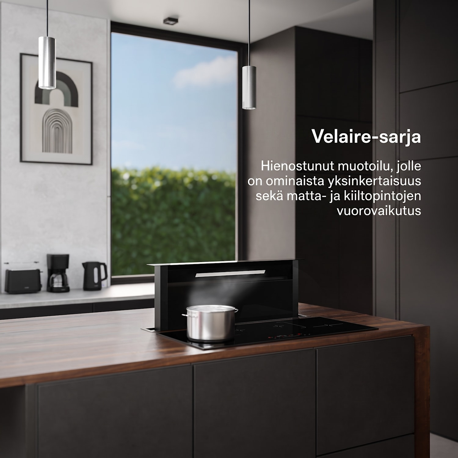 Velaire Downdraft-järjestelmä | Tyylikäs, minimalistinen, tehokas | Energialuokka A++ | 906 m³/h | 90 cm 90 cm