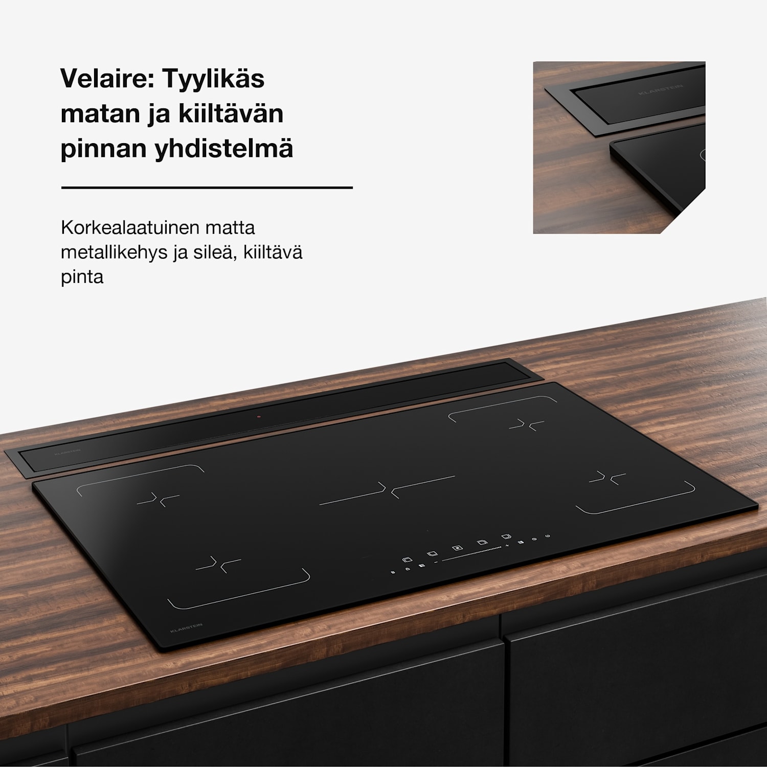 Velaire Downdraft-järjestelmä | Tyylikäs, minimalistinen, tehokas | Energialuokka A++ | 906 m³/h | 90 cm 90 cm