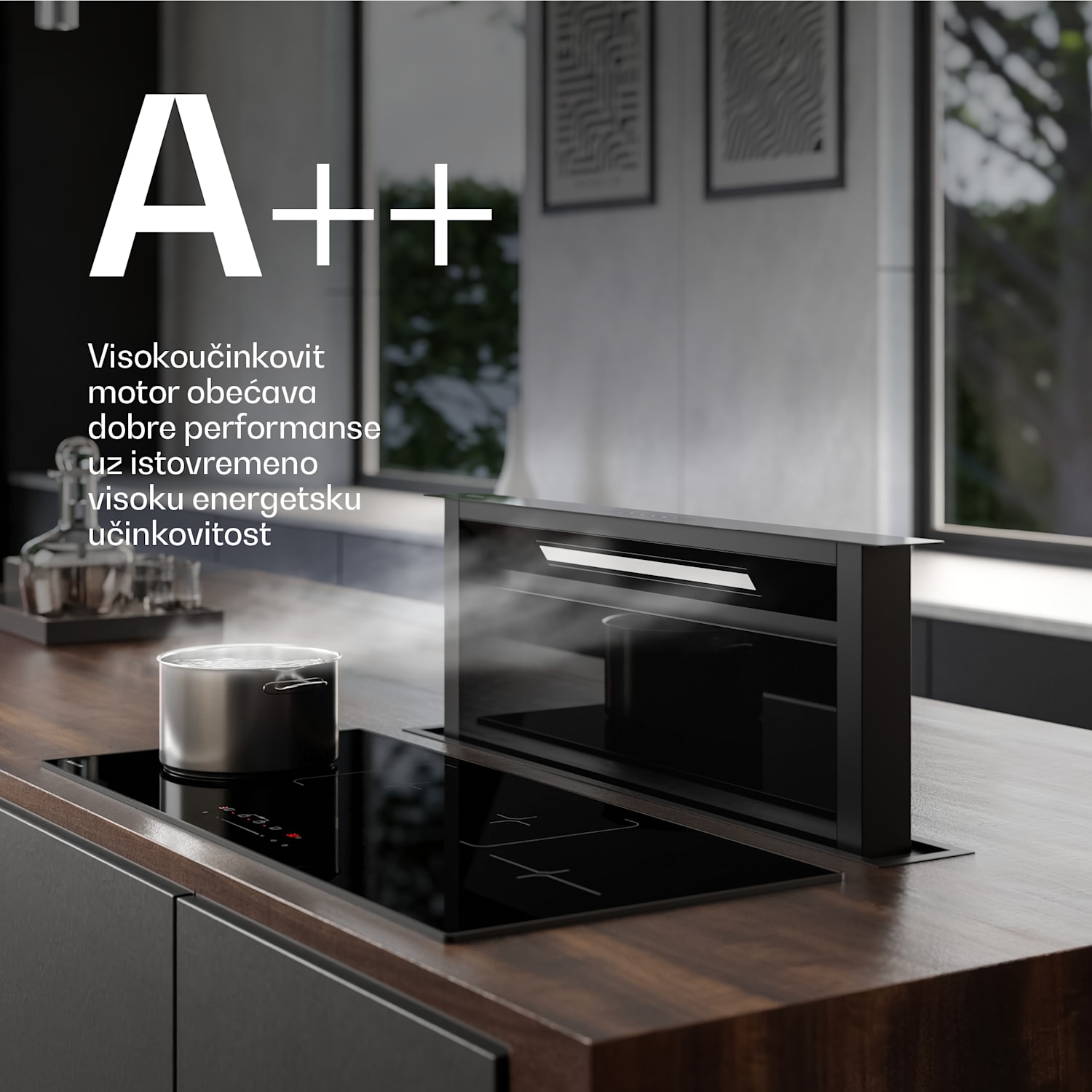 Velaire Downdraft sustav, Elegantan, minimalistički, snažan, Energetska klasa A++, 906 m³/h, 90 cm 90 cm