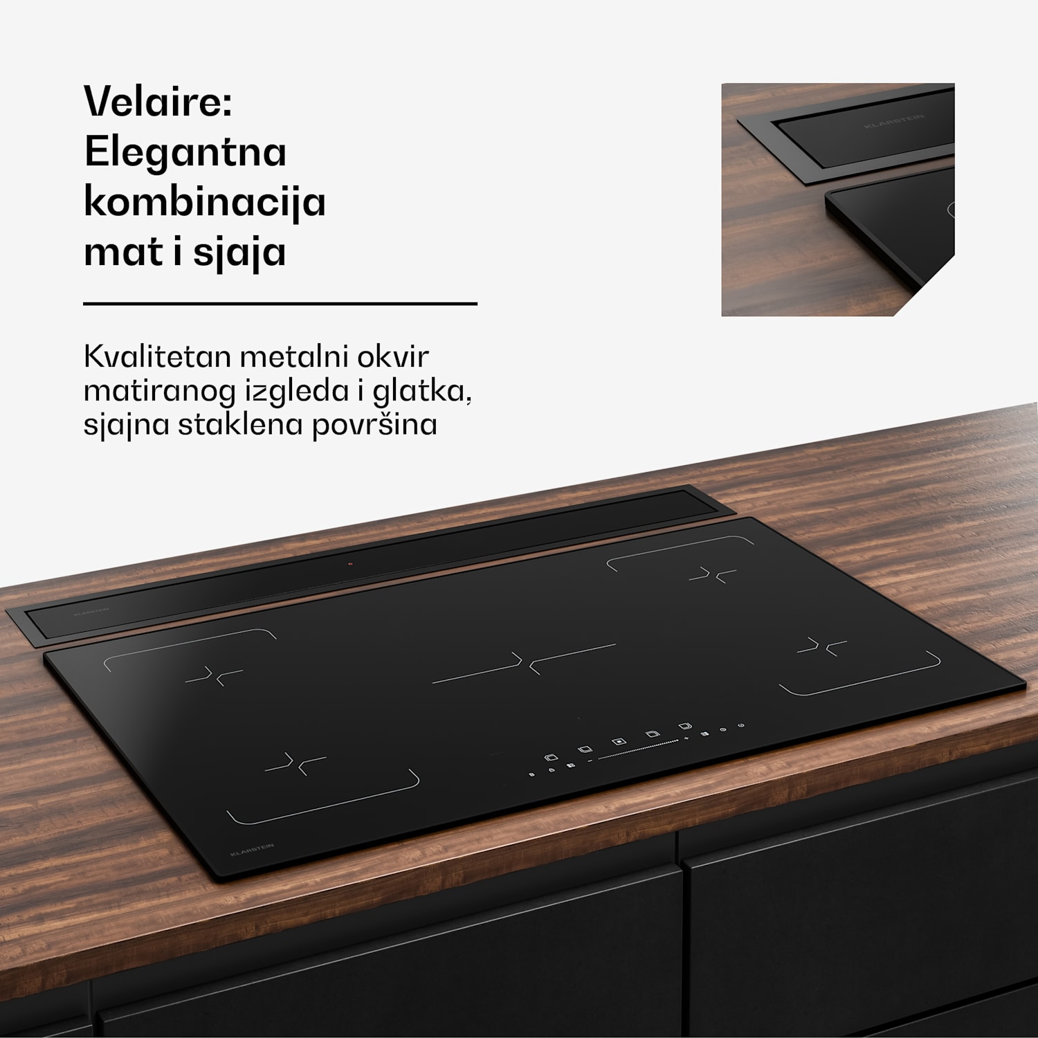 Velaire Downdraft sustav, Elegantan, minimalistički, snažan, Energetska klasa A++, 906 m³/h, 90 cm 90 cm