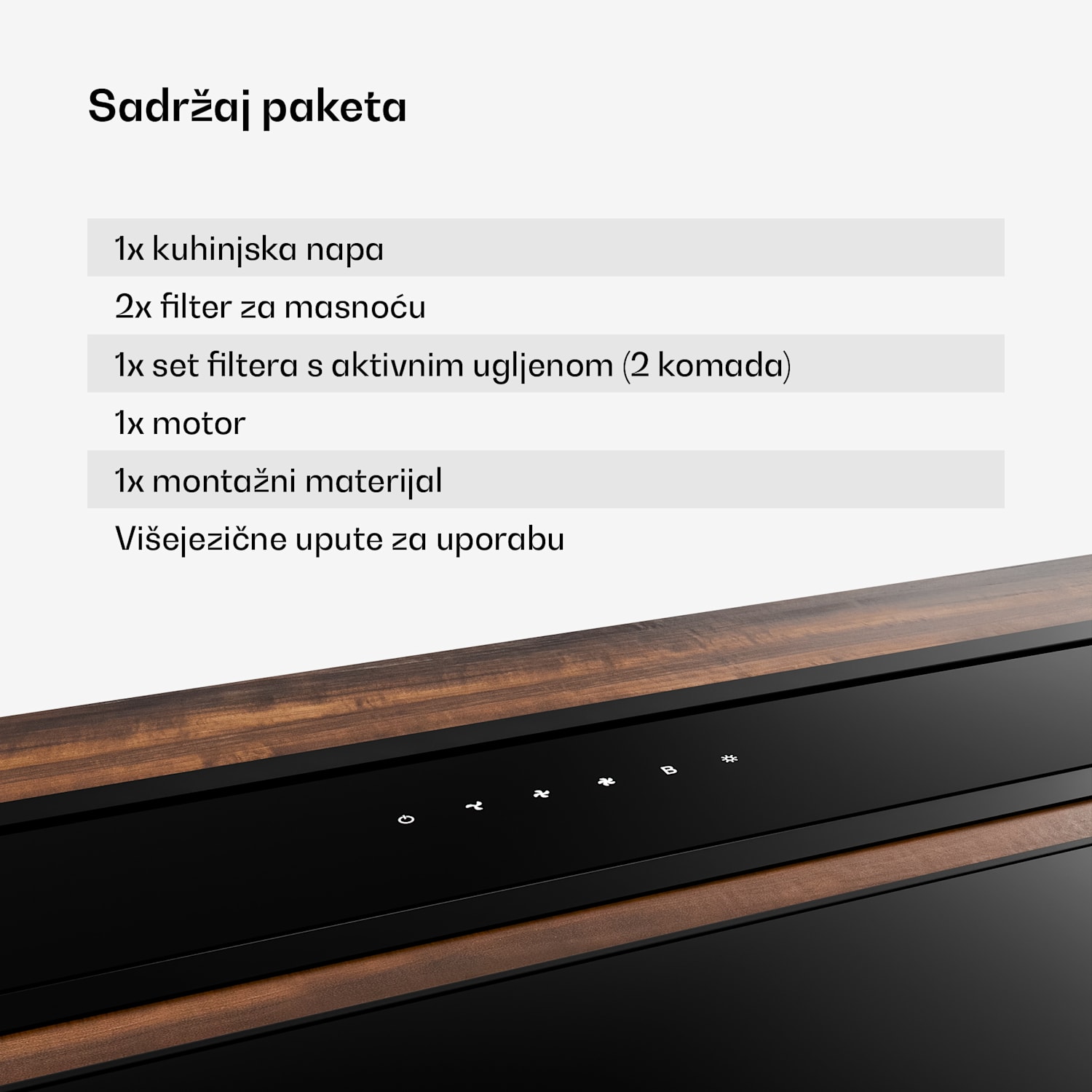 Velaire Downdraft sustav, Elegantan, minimalistički, snažan, Energetska klasa A++, 906 m³/h, 90 cm 90 cm
