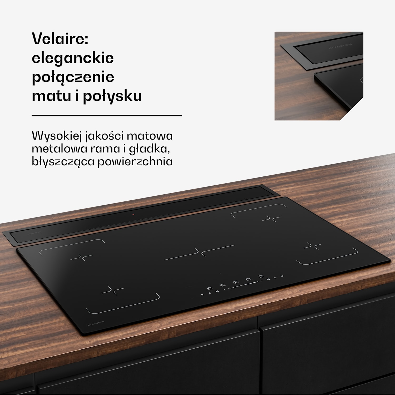 System downdraft Velaire, Elegancki, minimalistyczny, wydajny, Klasa energetyczna A++, 906 m³/h, 90 cm 90 cm