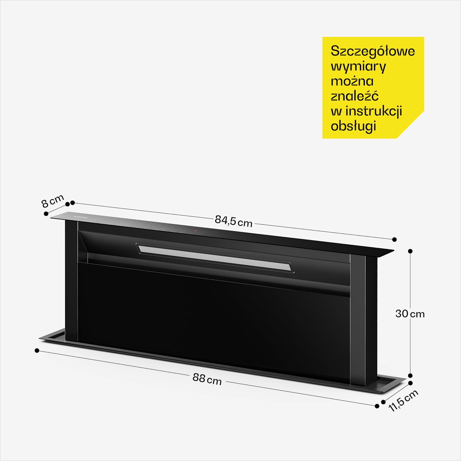 System downdraft Velaire, Elegancki, minimalistyczny, wydajny, Klasa energetyczna A++, 906 m³/h, 90 cm 90 cm