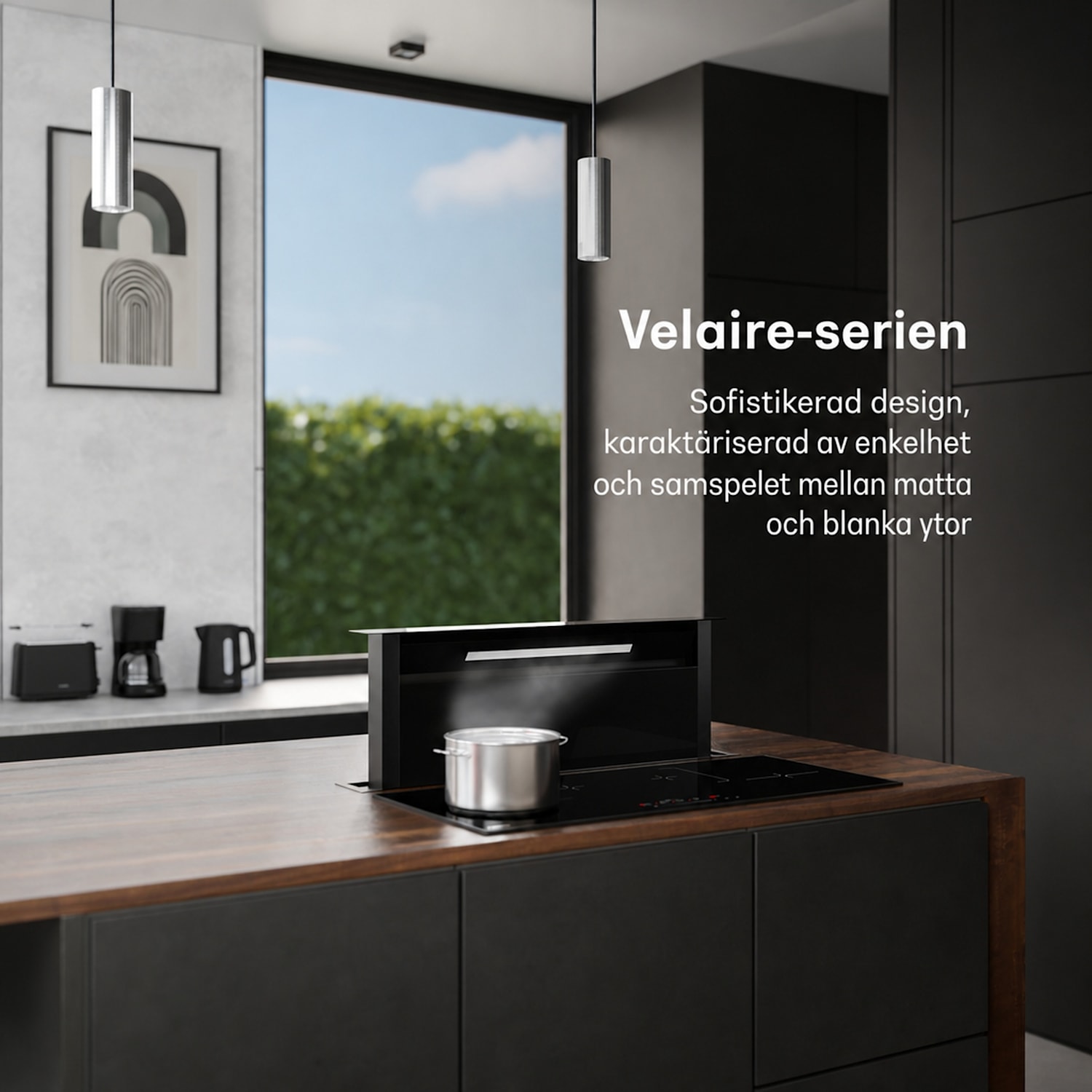 Velaire bänkfläkt (downdraft) | elegant, minimalistisk, kraftfull | energiklass A++ | 906 m³/h | 90 cm 90 cm