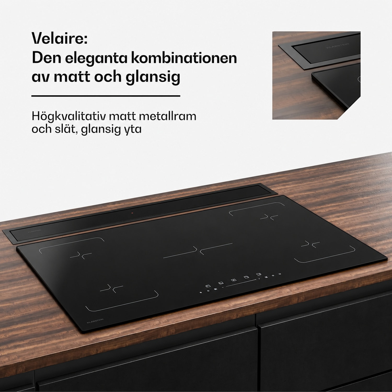 Velaire bänkfläkt (downdraft) | elegant, minimalistisk, kraftfull | energiklass A++ | 906 m³/h | 90 cm 90 cm