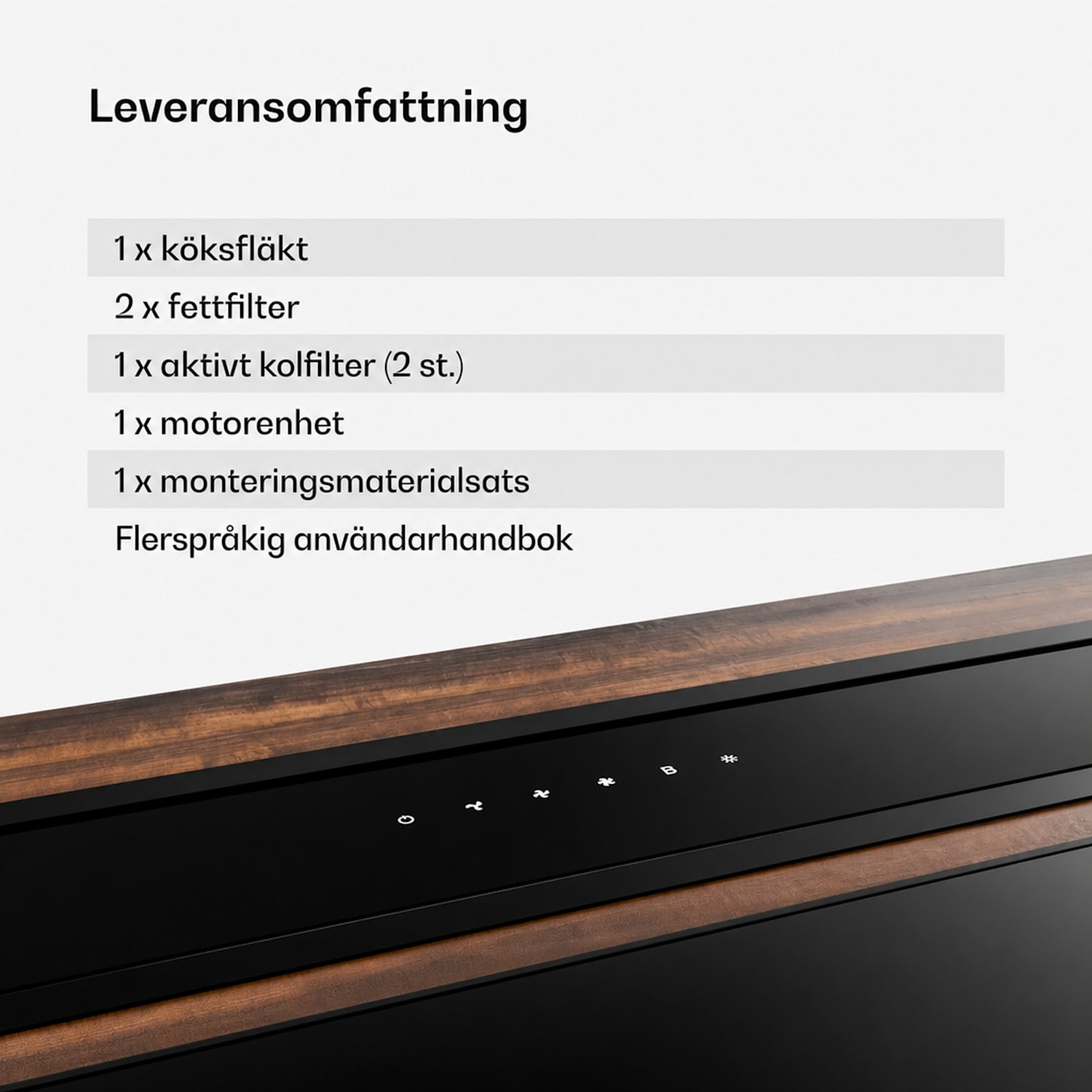 Velaire bänkfläkt (downdraft) | elegant, minimalistisk, kraftfull | energiklass A++ | 906 m³/h | 90 cm 90 cm