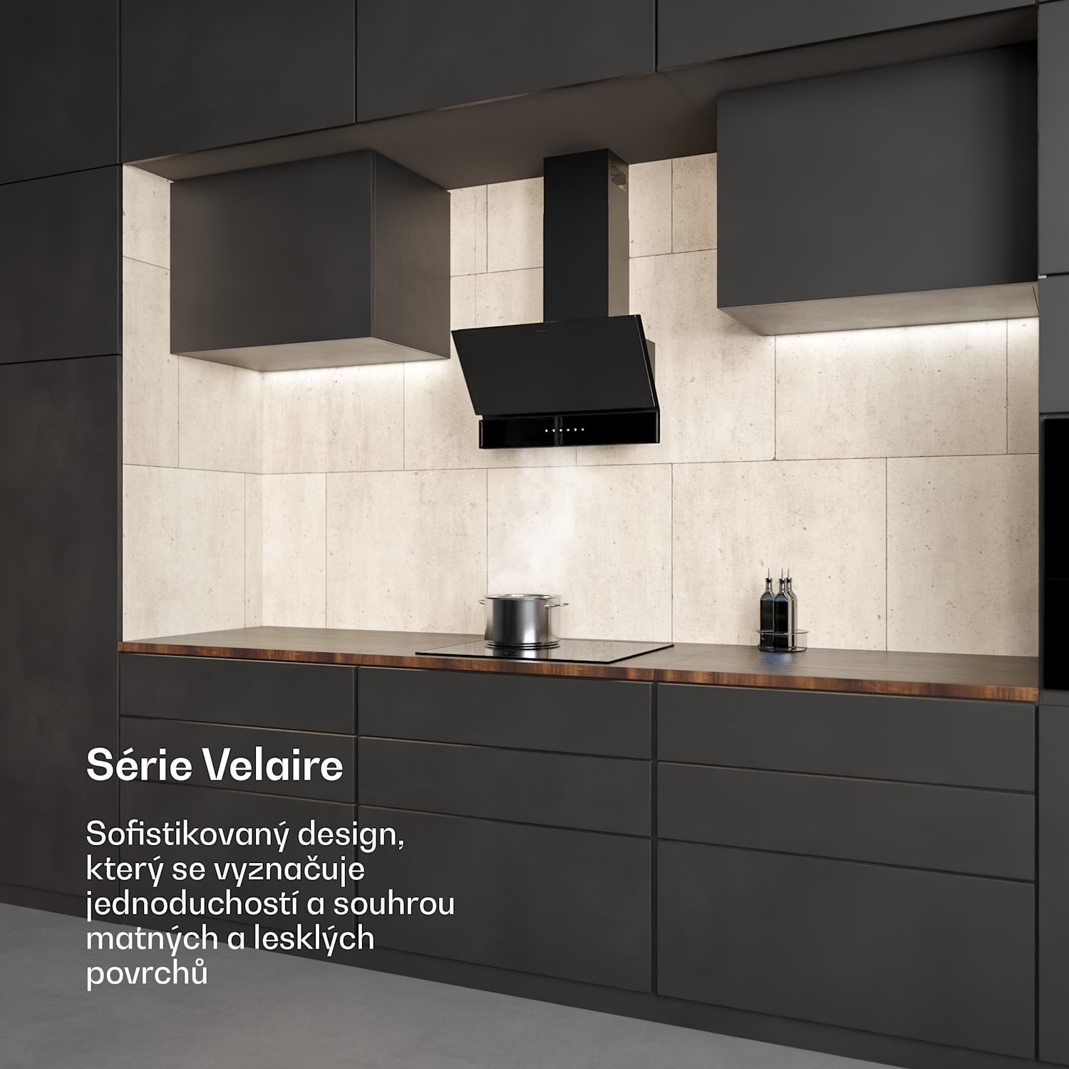 Velaire digestoř, Elegantní, minimalistická, výkonná, Energetická třída A++, 820 m³/h, 60 cm 60 cm | Černá