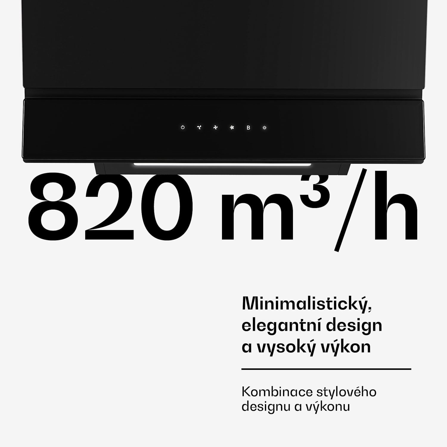 Velaire digestoř, Elegantní, minimalistická, výkonná, Energetická třída A++, 820 m³/h, 60 cm 60 cm | Černá