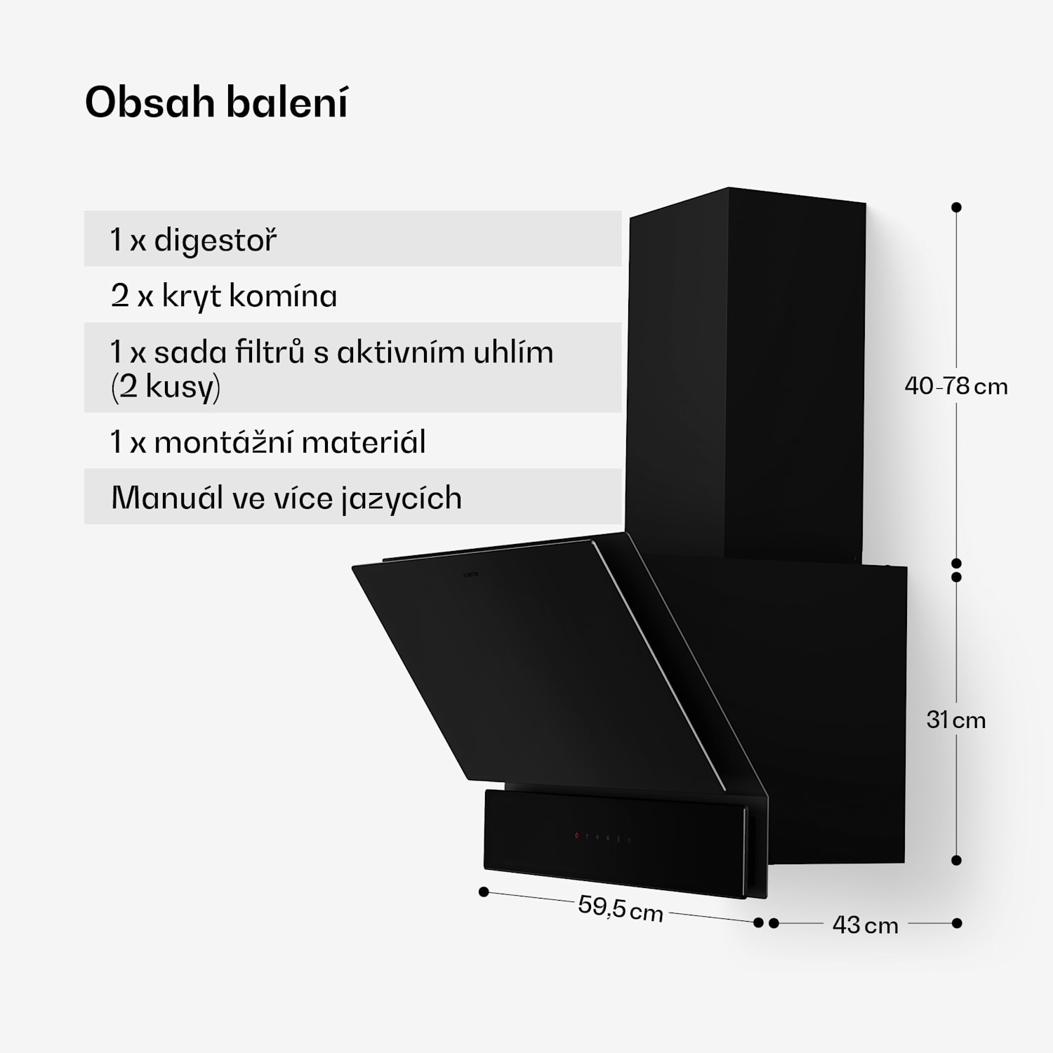 Velaire digestoř, Elegantní, minimalistická, výkonná, Energetická třída A++, 820 m³/h, 60 cm 60 cm | Černá