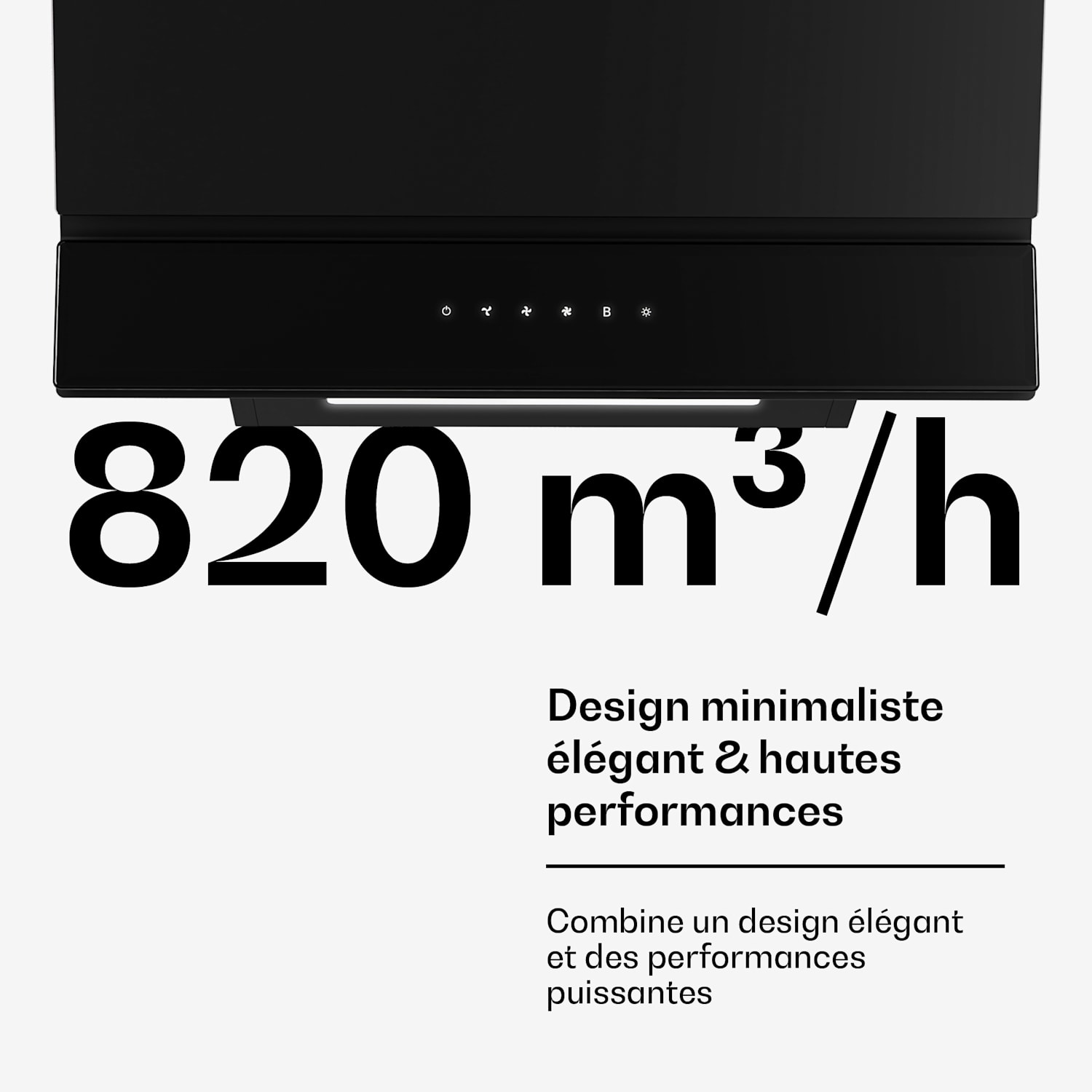 Velaire afzuigkap | elegant, minimalistisch, krachtig | energieklasse A++ | 820 m³/h | 60 cm 60 cm | Zwart