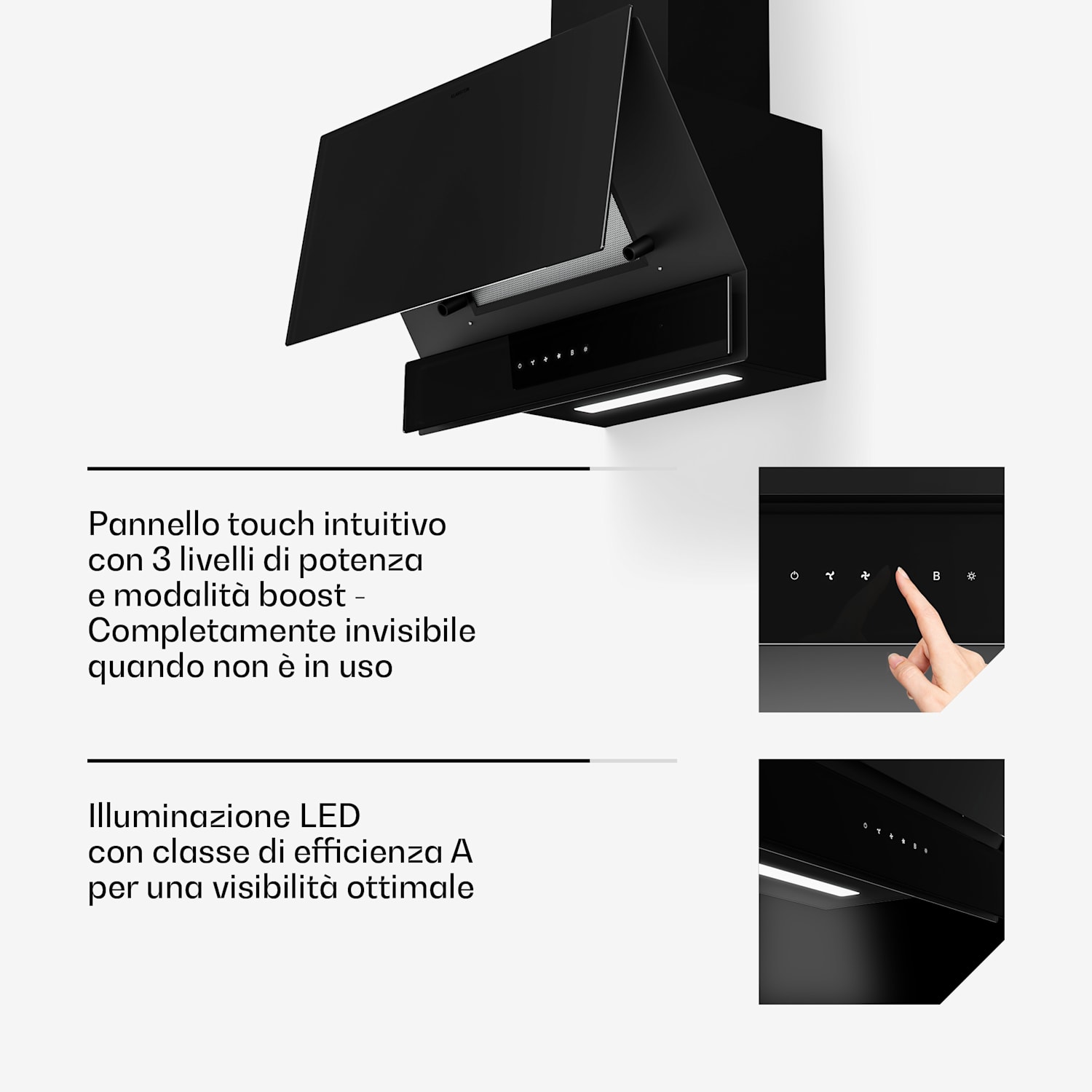 Velaire - Cappa aspirante | Elegante, minimalista, potente | Classe energetica A++ | 820 m³/ora | 60 cm 60 cm | Nero