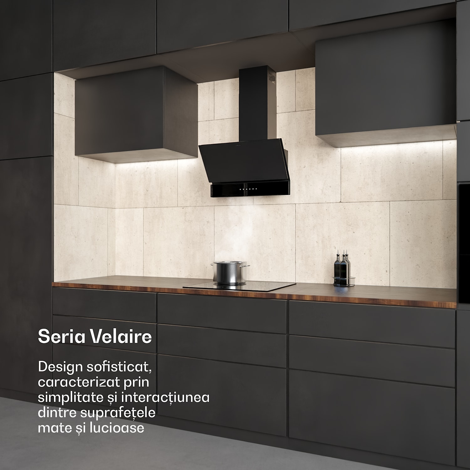 Velaire hotă telescopică 60 cm, Elegantă, minimalistă, performantă, Clasa energetică A++, 820 m³/h, 60 cm 60 cm | Negru