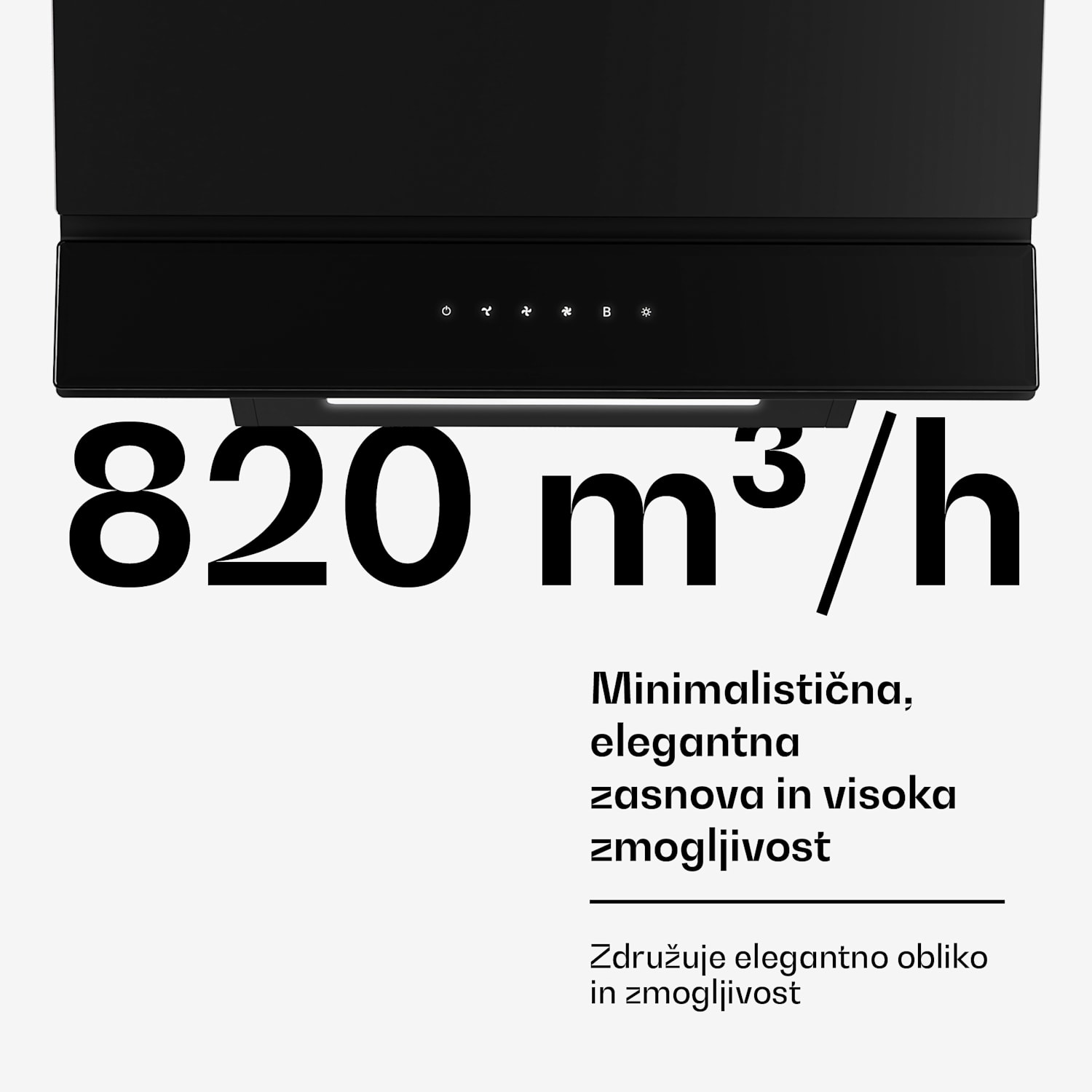Velaire kuhinjska napa, Elegantna, minimalistična, močna, Energijski razred A++, 820 m³/h, 60 cm 60 cm | Črna