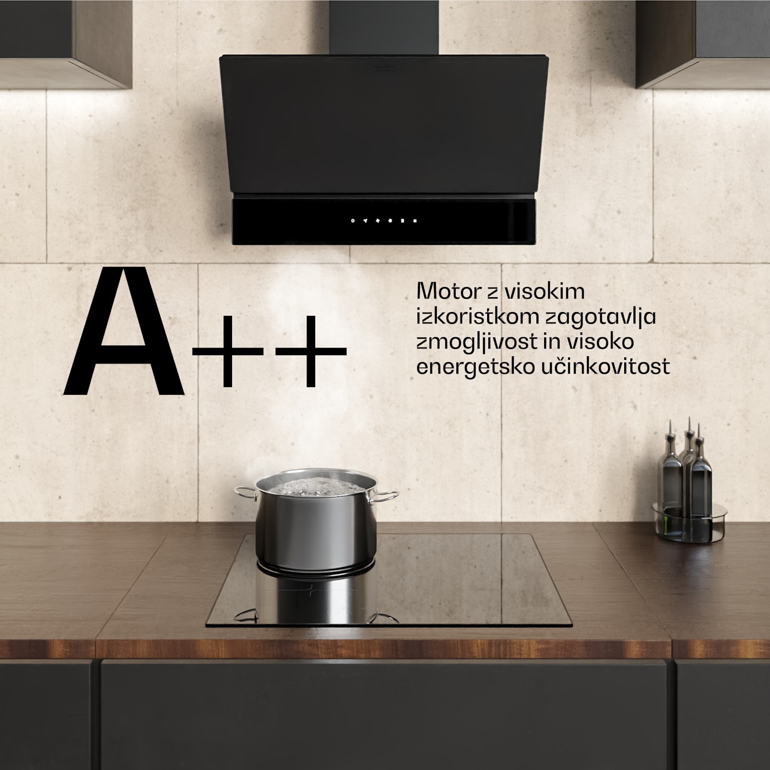 Velaire kuhinjska napa, Elegantna, minimalistična, močna, Energijski razred A++, 820 m³/h, 60 cm 60 cm | Črna