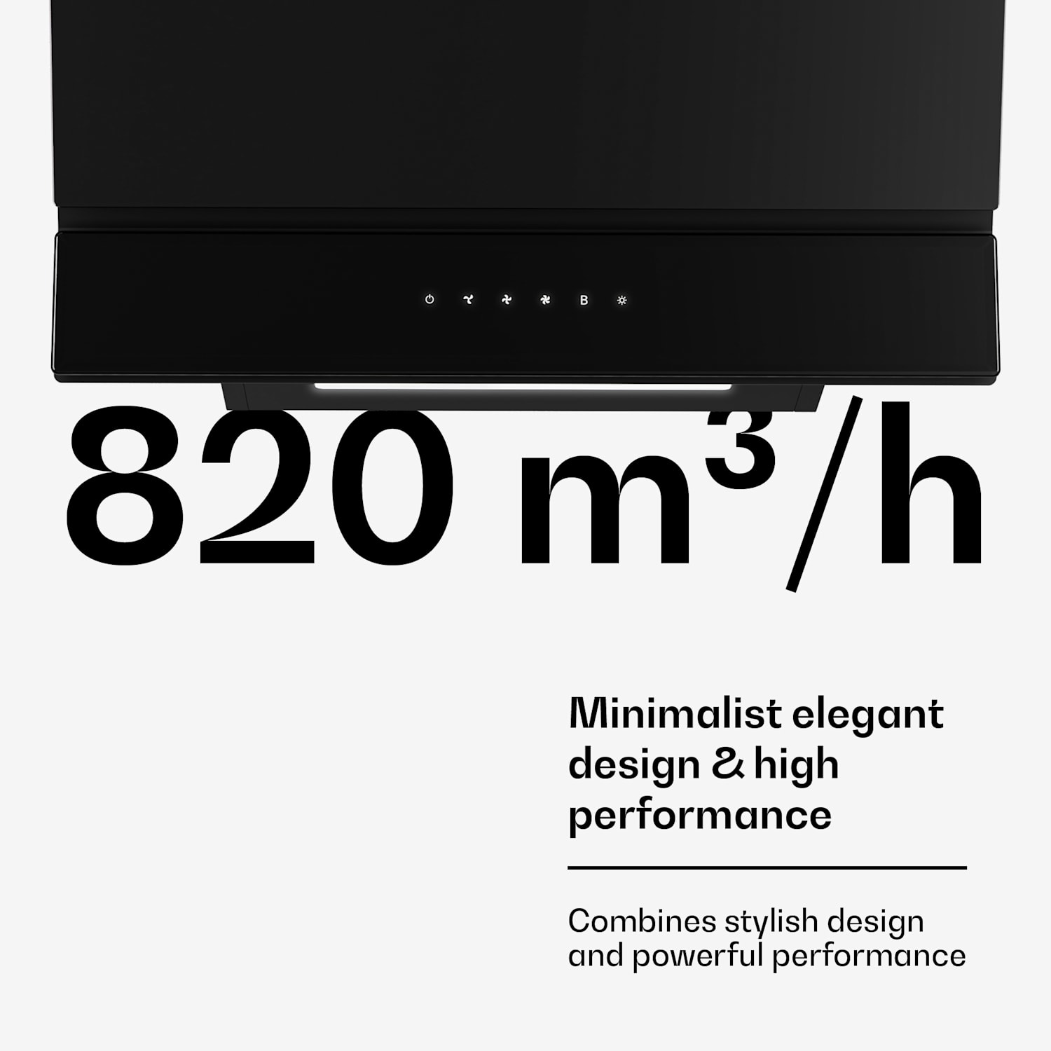 Velaire liesituuletin ilmanpoistotoiminnolla | Tyylikäs, minimalistinen, voimakas | Energiatehokkuusluokka A++ | 820 m³/h | 60 cm 60 cm | Musta