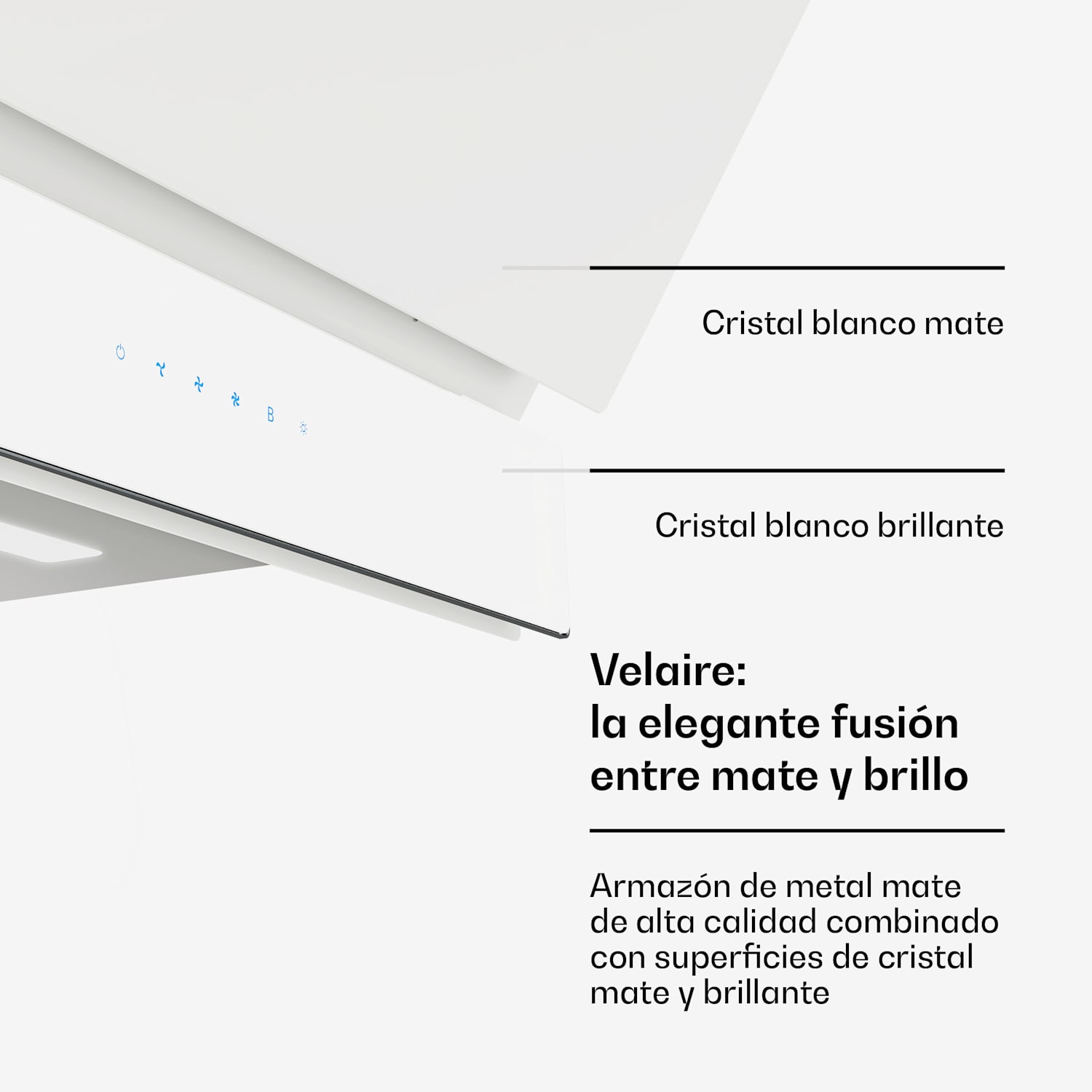 Velaire campana extractora | Elegante, minimalista, potente | Clase de energía A++ | 820 m³/h | 60 cm 60 cm | Blanco