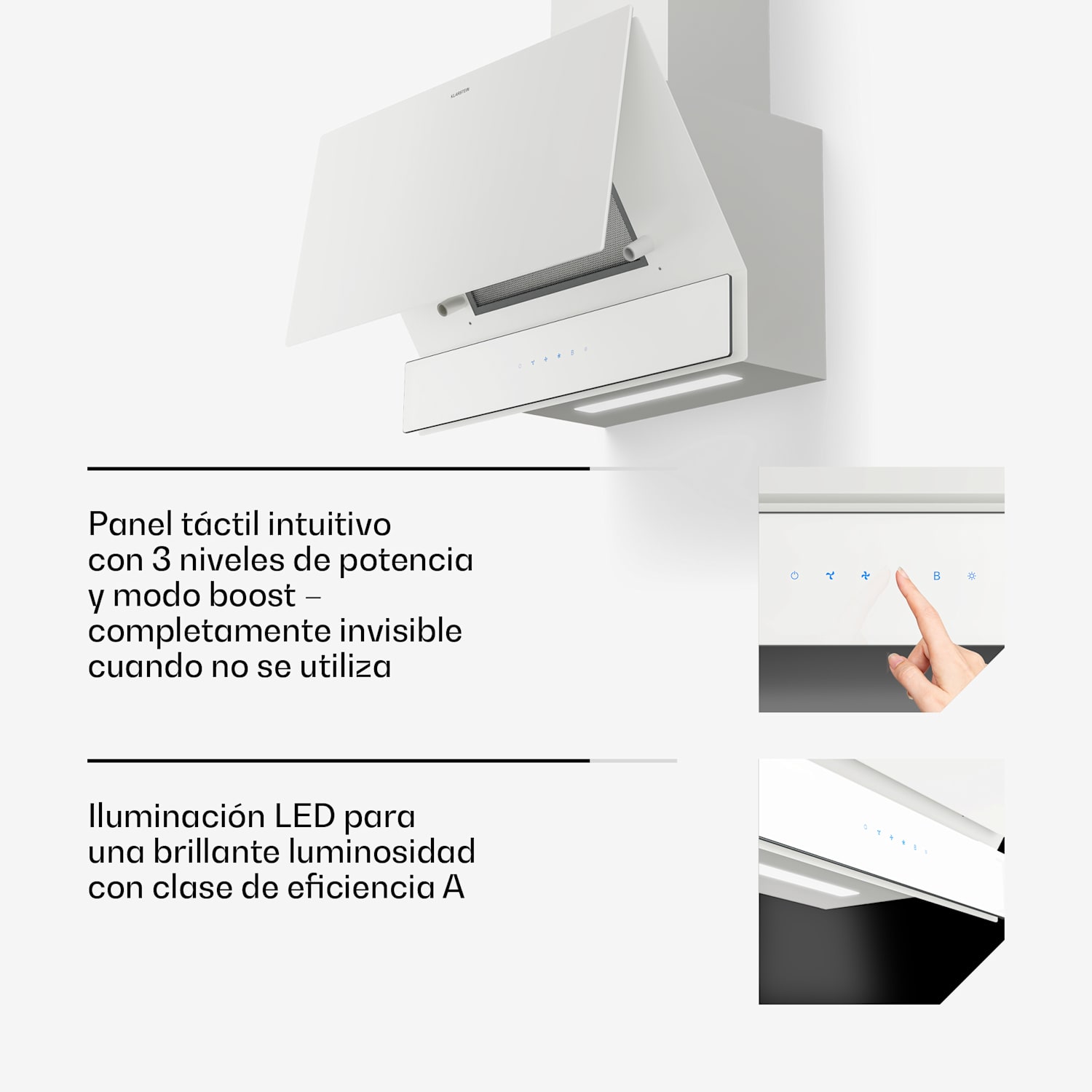 Velaire campana extractora | Elegante, minimalista, potente | Clase de energía A++ | 820 m³/h | 60 cm 60 cm | Blanco