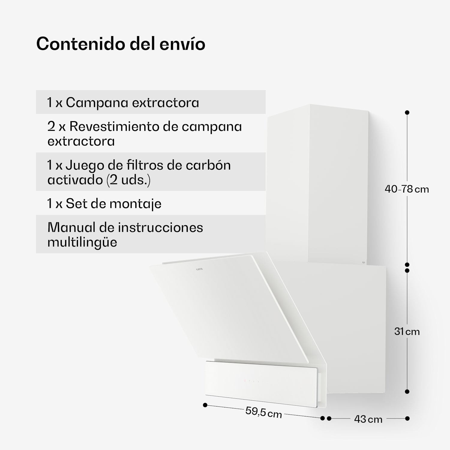 Velaire campana extractora | Elegante, minimalista, potente | Clase de energía A++ | 820 m³/h | 60 cm 60 cm | Blanco