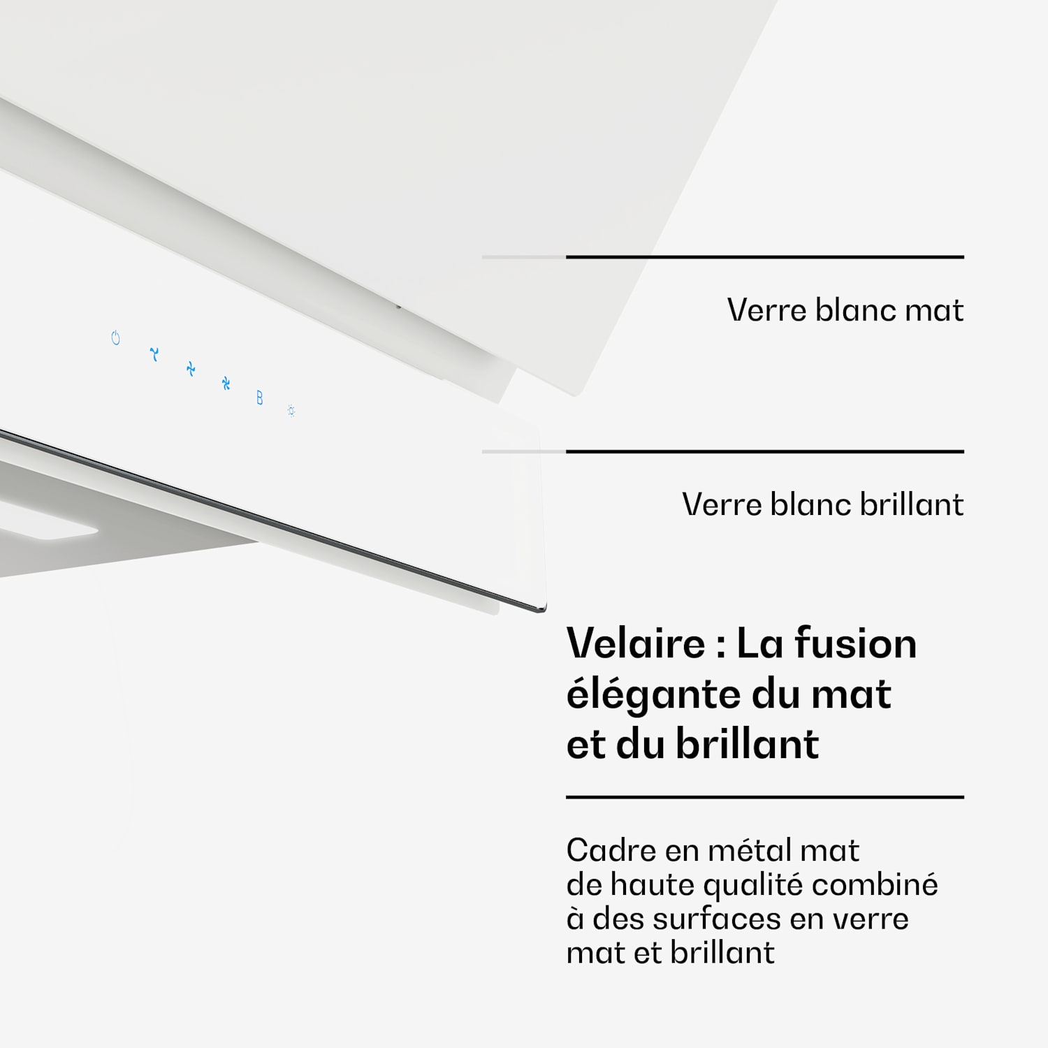 Velaire afzuigkap | elegant, minimalistisch, krachtig | energieklasse A++ | 820 m³/h | 60 cm 60 cm | Wit