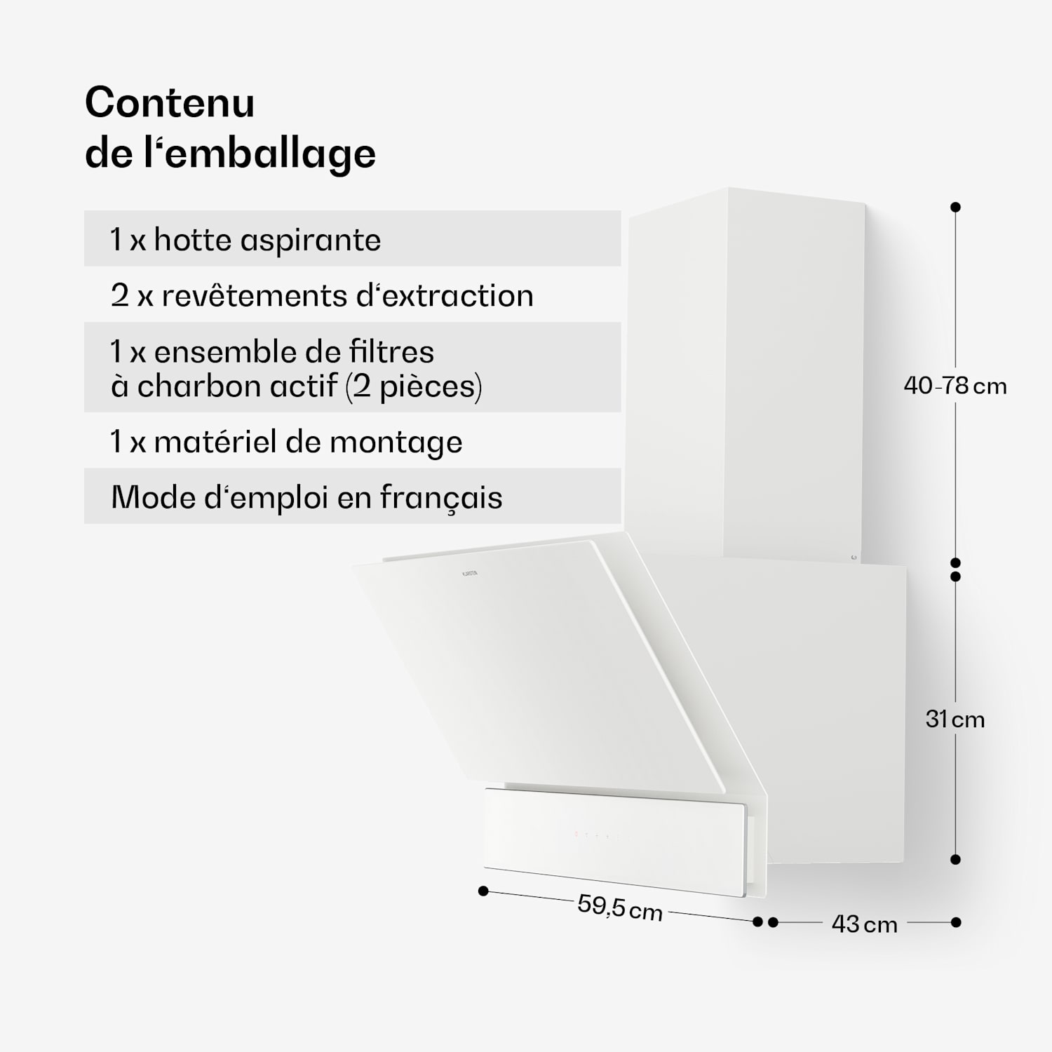 Velaire afzuigkap | elegant, minimalistisch, krachtig | energieklasse A++ | 820 m³/h | 60 cm 60 cm | Wit