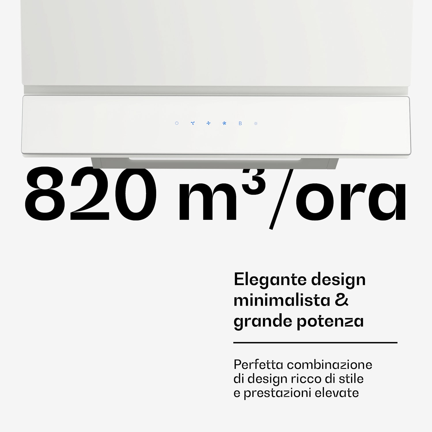 Velaire - Cappa aspirante | Elegante, minimalista, potente | Classe energetica A++ | 820 m³/ora | 60 cm 60 cm | Bianco