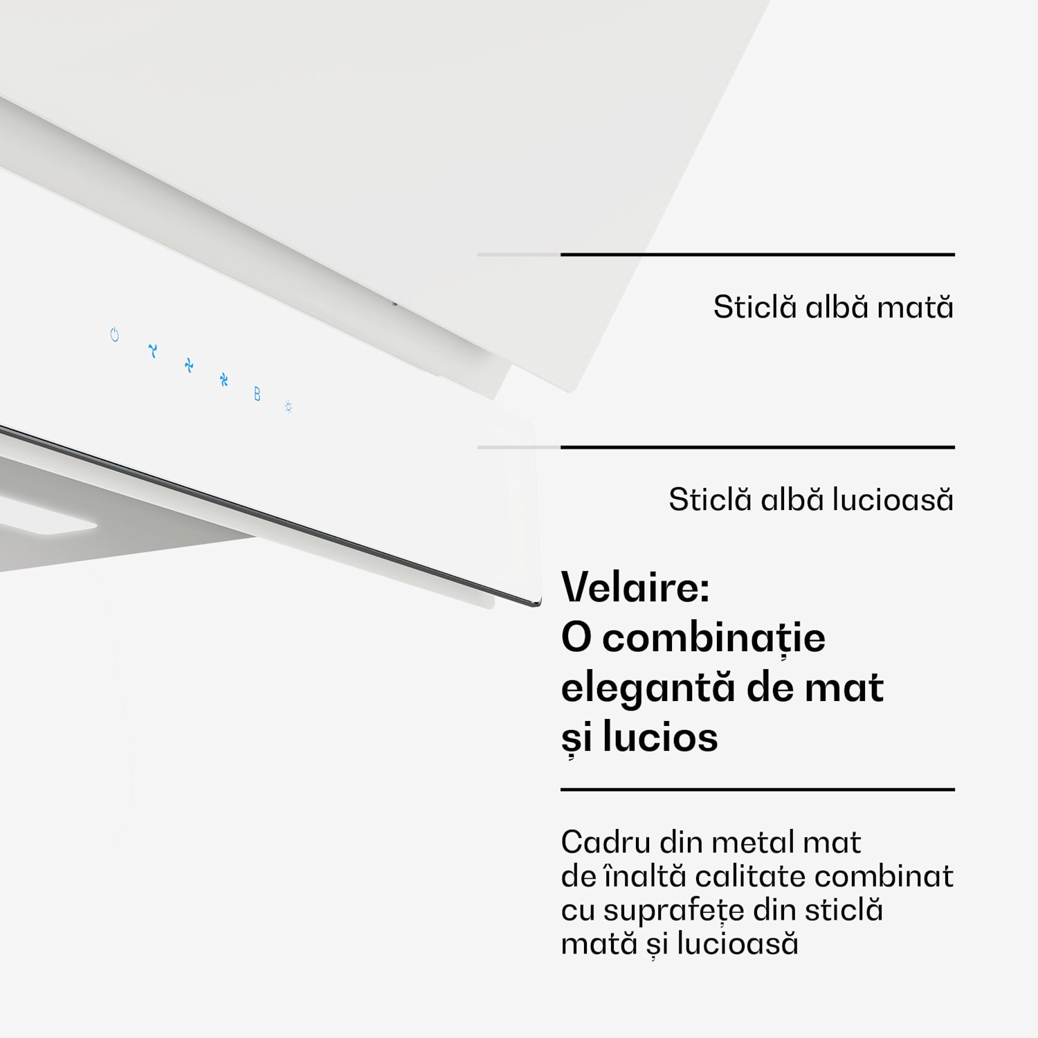 Velaire hotă telescopică 60 cm, Elegantă, minimalistă, performantă, Clasa energetică A++, 820 m³/h, 60 cm 60 cm | Alb