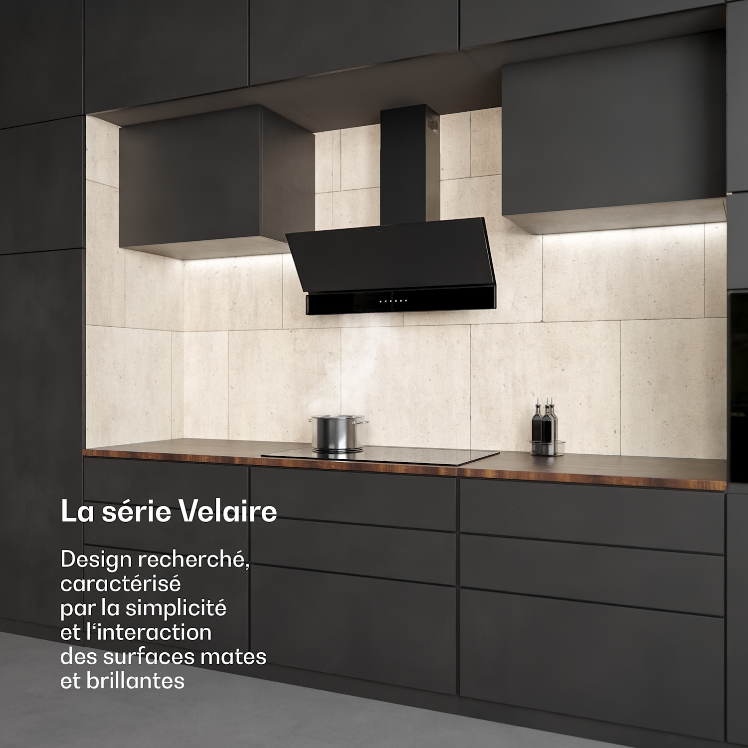 Velaire Hotte aspirante | Élégante, minimaliste, puissante | Classe énergétique A++ | 820 m³/h | 90 cm 90 cm | Noir