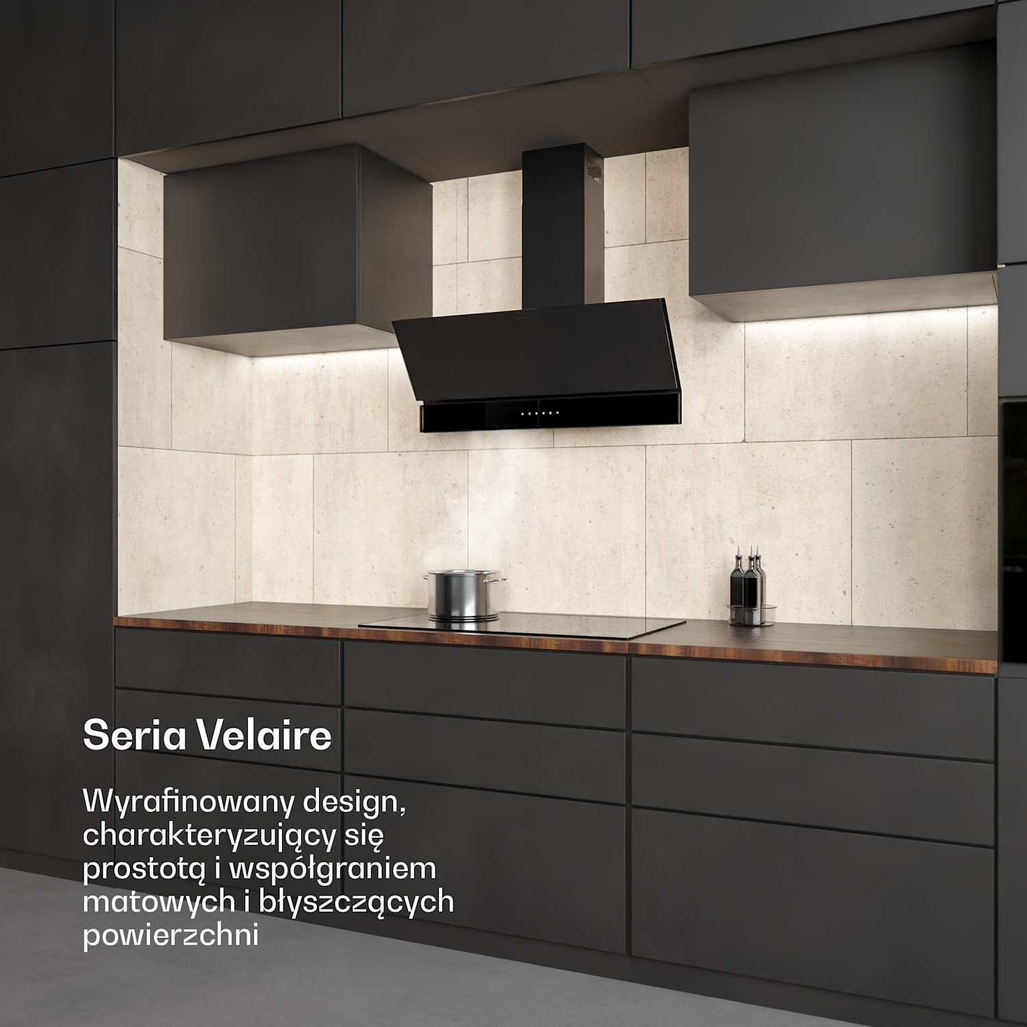 Okap kuchenny Velaire, Elegancki, minimalistyczny, wydajny, Klasa energetyczna A++, 820 m³/h, 90 cm 90 cm | Czarny