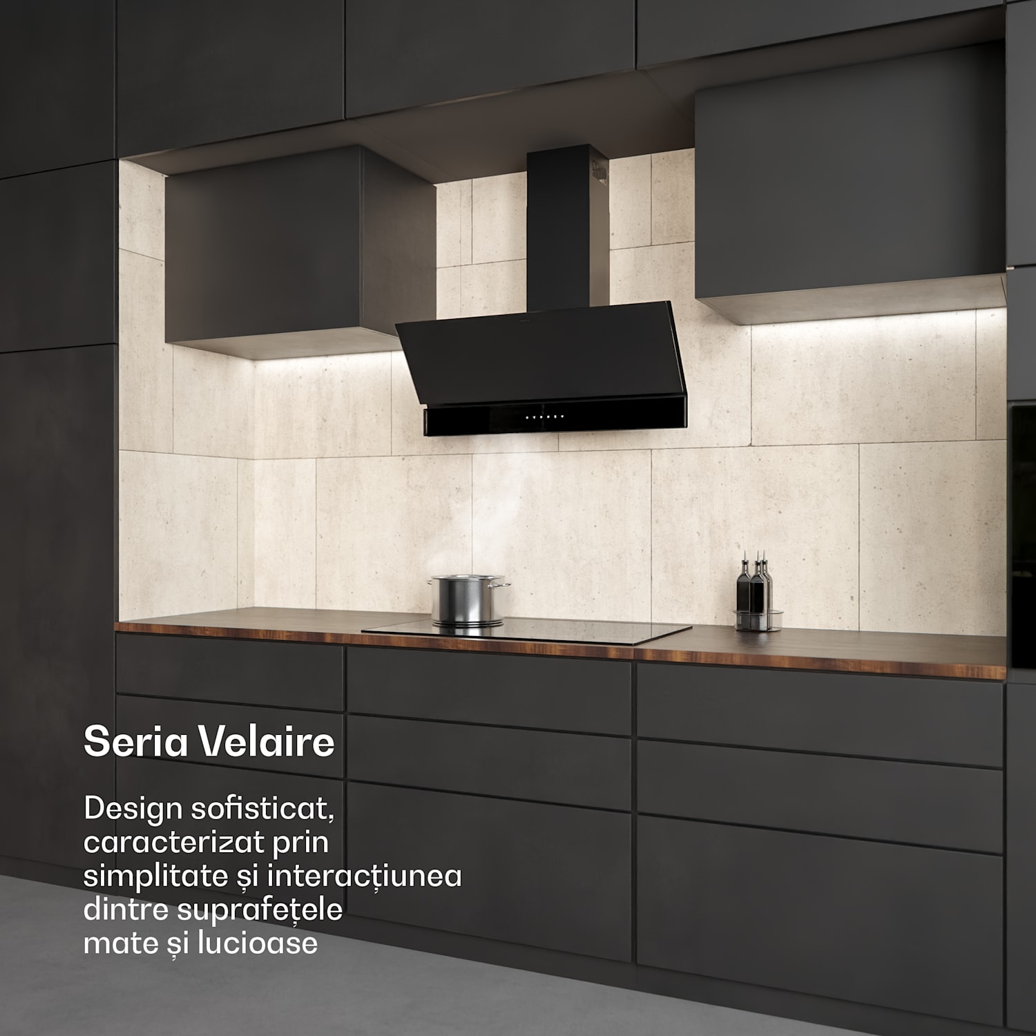 Hotă Velaire, Elegantă, minimalistă, performantă, Clasa energetică A++, 820 m³/h, 90 cm 90 cm | Negru