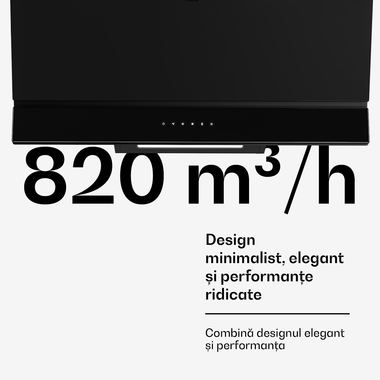 Hotă Velaire, Elegantă, minimalistă, performantă, Clasa energetică A++, 820 m³/h, 90 cm 90 cm | Negru