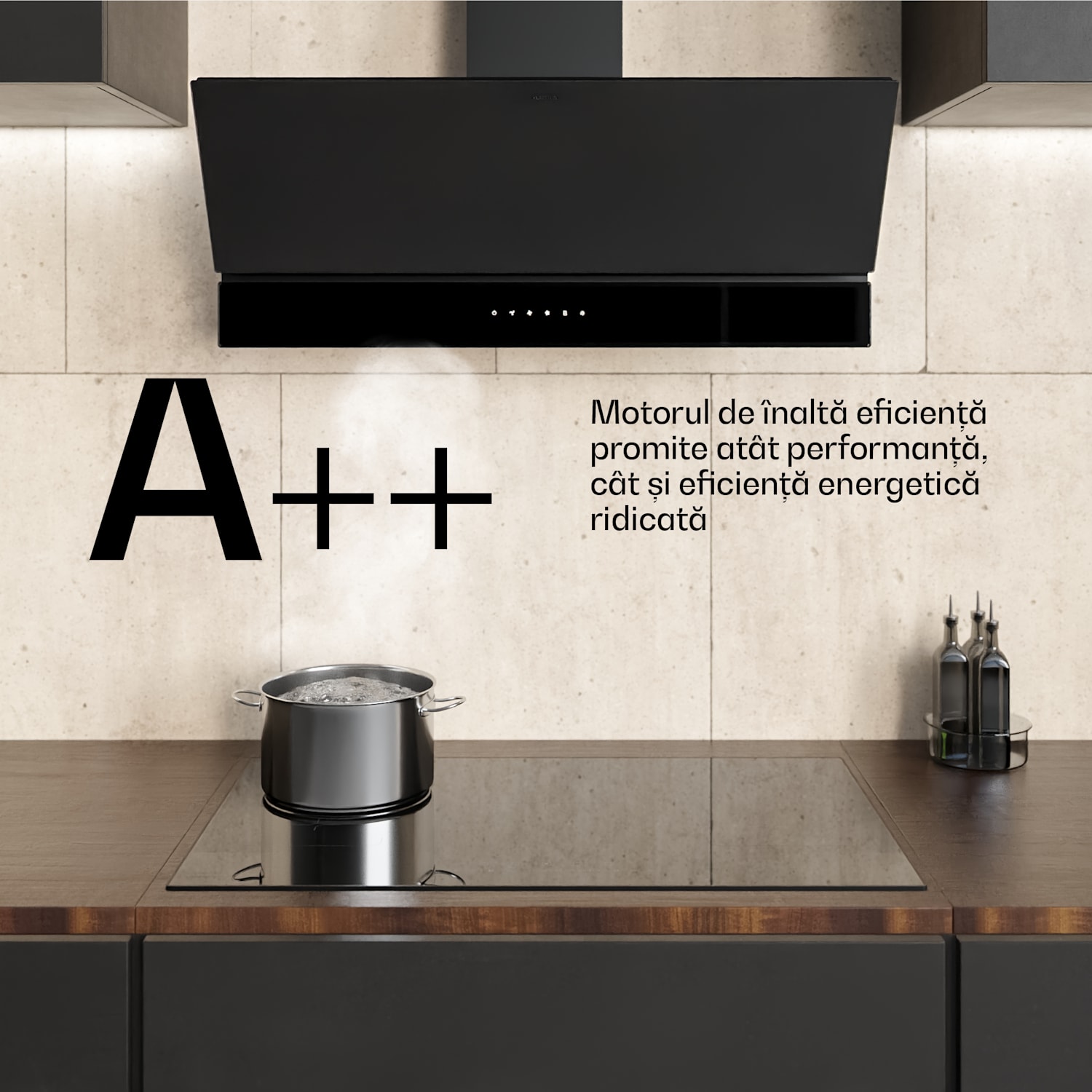 Hotă Velaire, Elegantă, minimalistă, performantă, Clasa energetică A++, 820 m³/h, 90 cm 90 cm | Negru