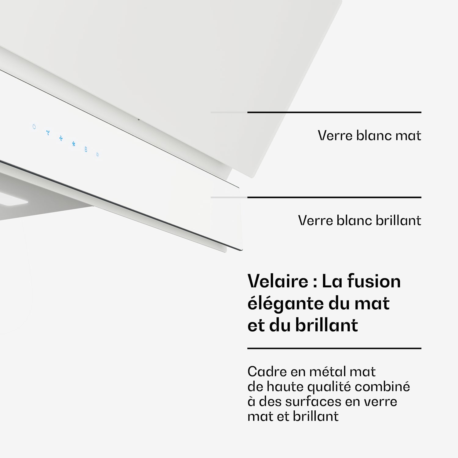 Velaire afzuigkap | elegant, minimalistisch, krachtig | energieklasse A++ | 820 m³/h | 90 cm 90 cm | Wit