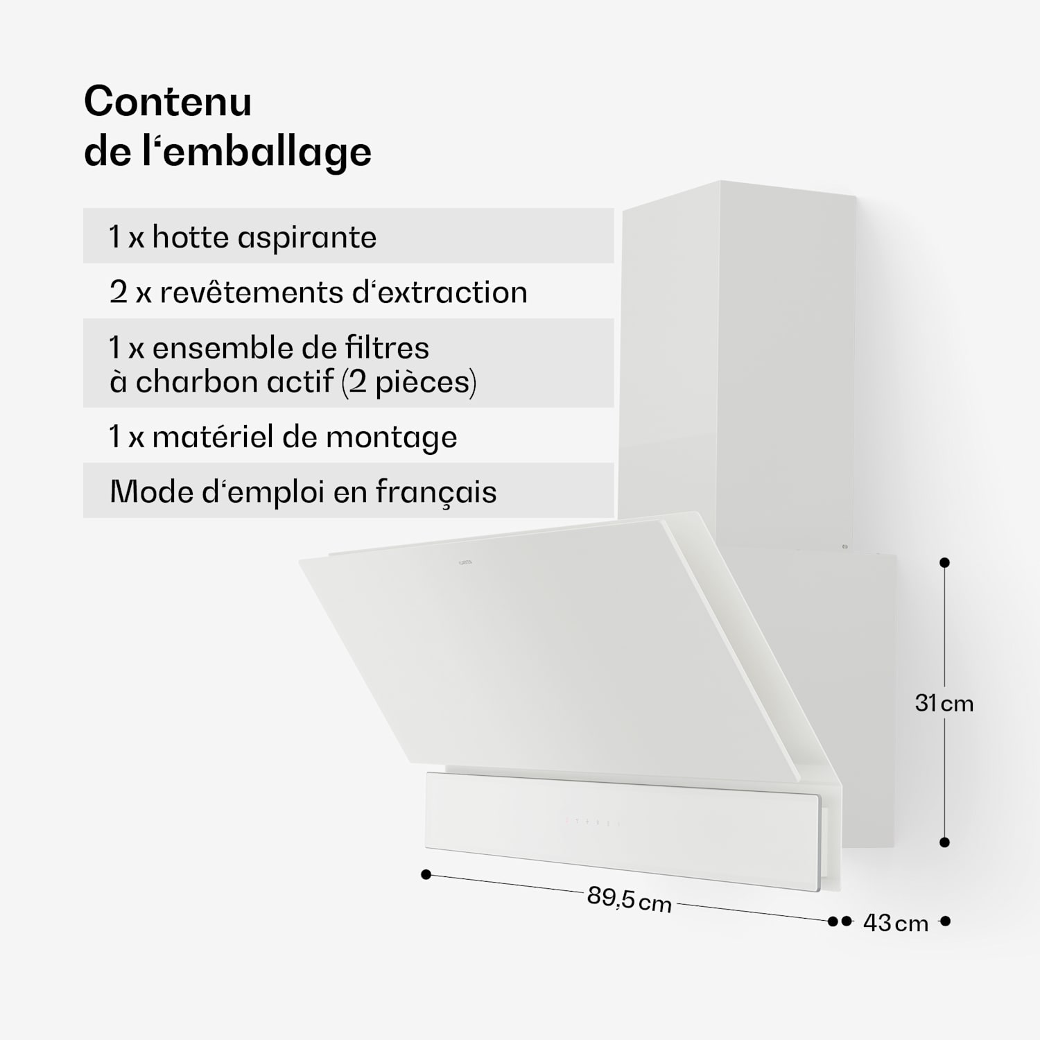 Velaire afzuigkap | elegant, minimalistisch, krachtig | energieklasse A++ | 820 m³/h | 90 cm 90 cm | Wit