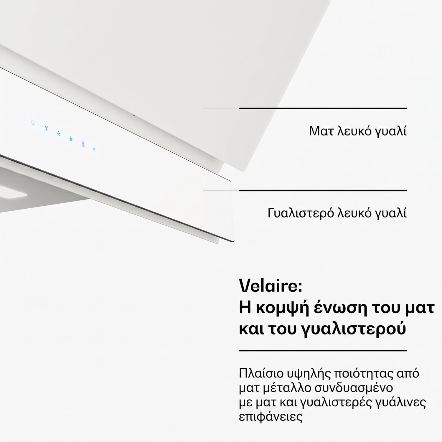 Velaire απορροφητήρας | Κομψός, μίνιμαλ, ισχυρός | Ενεργειακή κλάση A++ | 820 m³/h | 90 cm 90 εκ | Λευκό